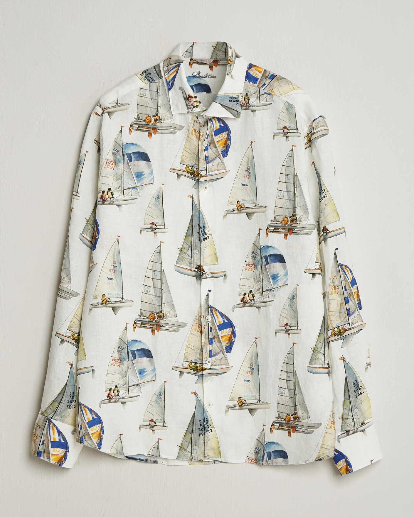 Hombres | Camisas | Stenströms | Regular Fit Printed Sailing Linen Shirt White
