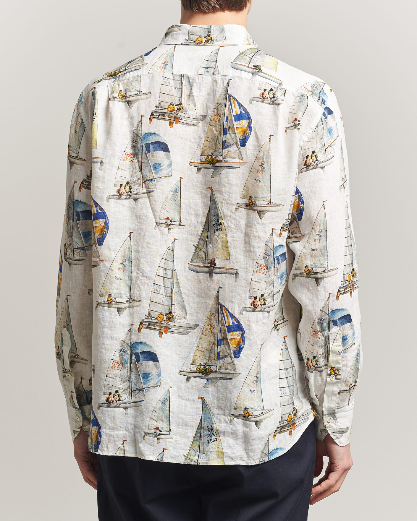 Hombres | Camisas | Stenströms | Regular Fit Printed Sailing Linen Shirt White