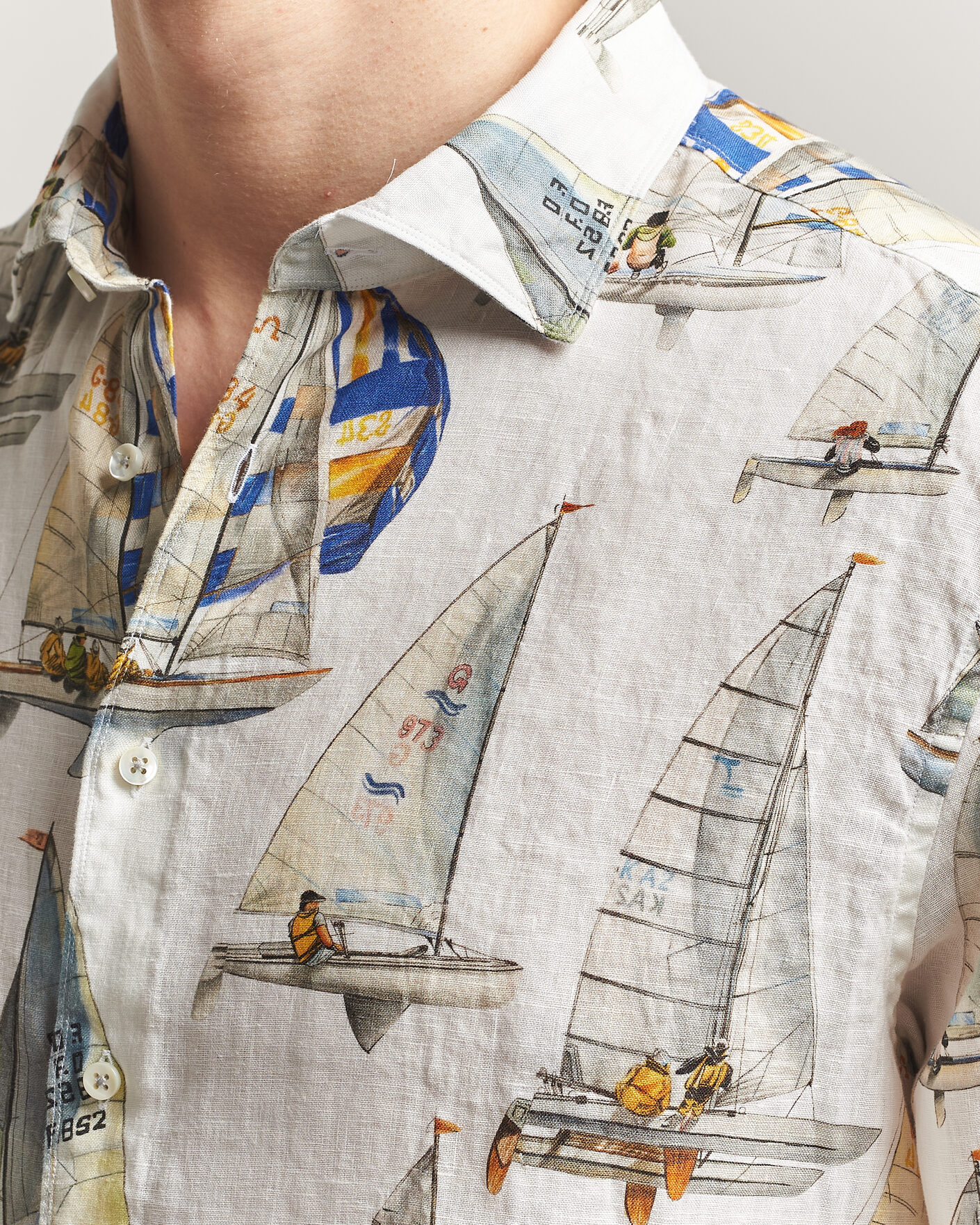 Hombres | Camisas | Stenströms | Regular Fit Printed Sailing Linen Shirt White