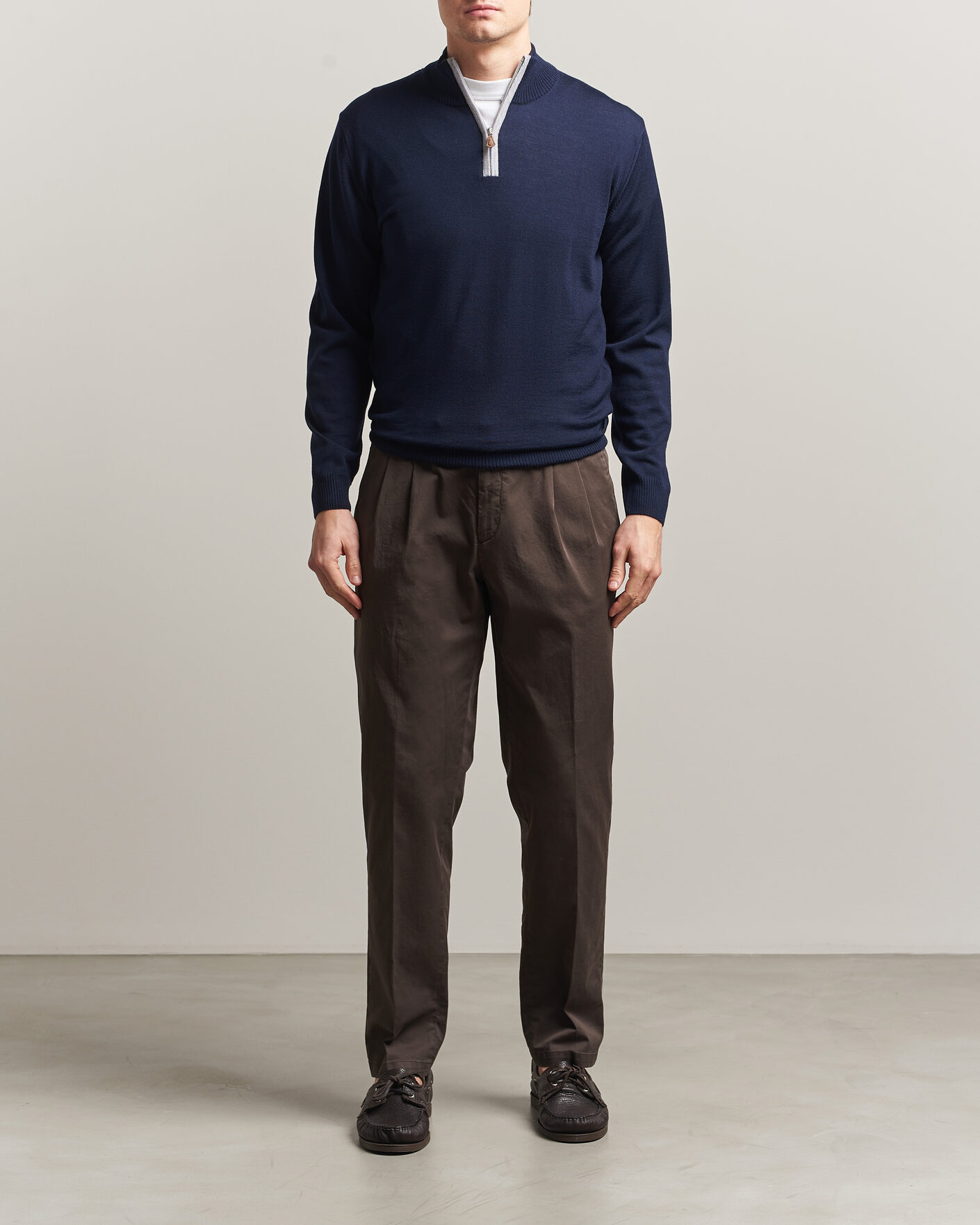 Hombres | Jerséis y prendas de punto | Stenströms | Merino Contrast Half-Zip Navy