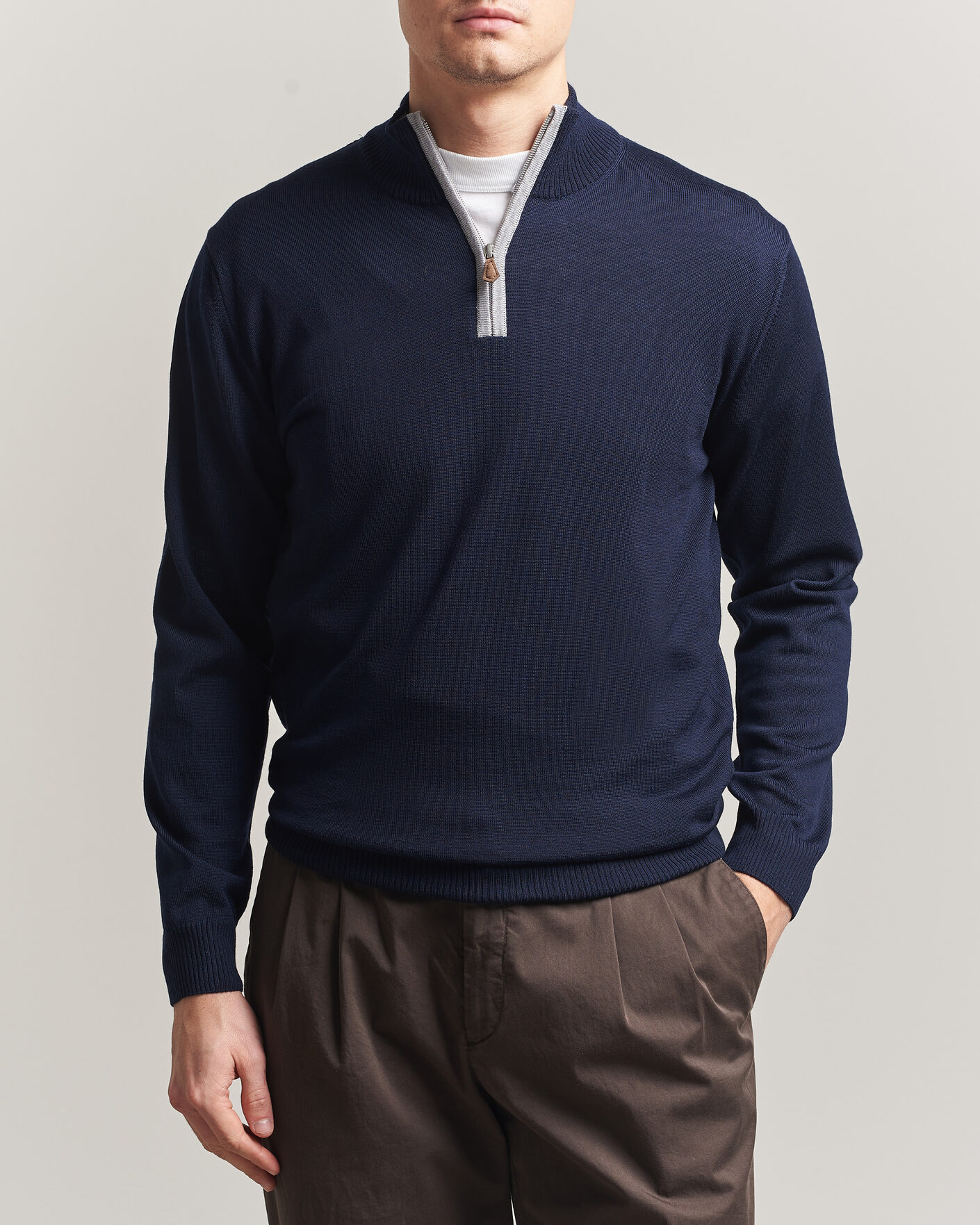 Hombres | Jerséis y prendas de punto | Stenströms | Merino Contrast Half-Zip Navy
