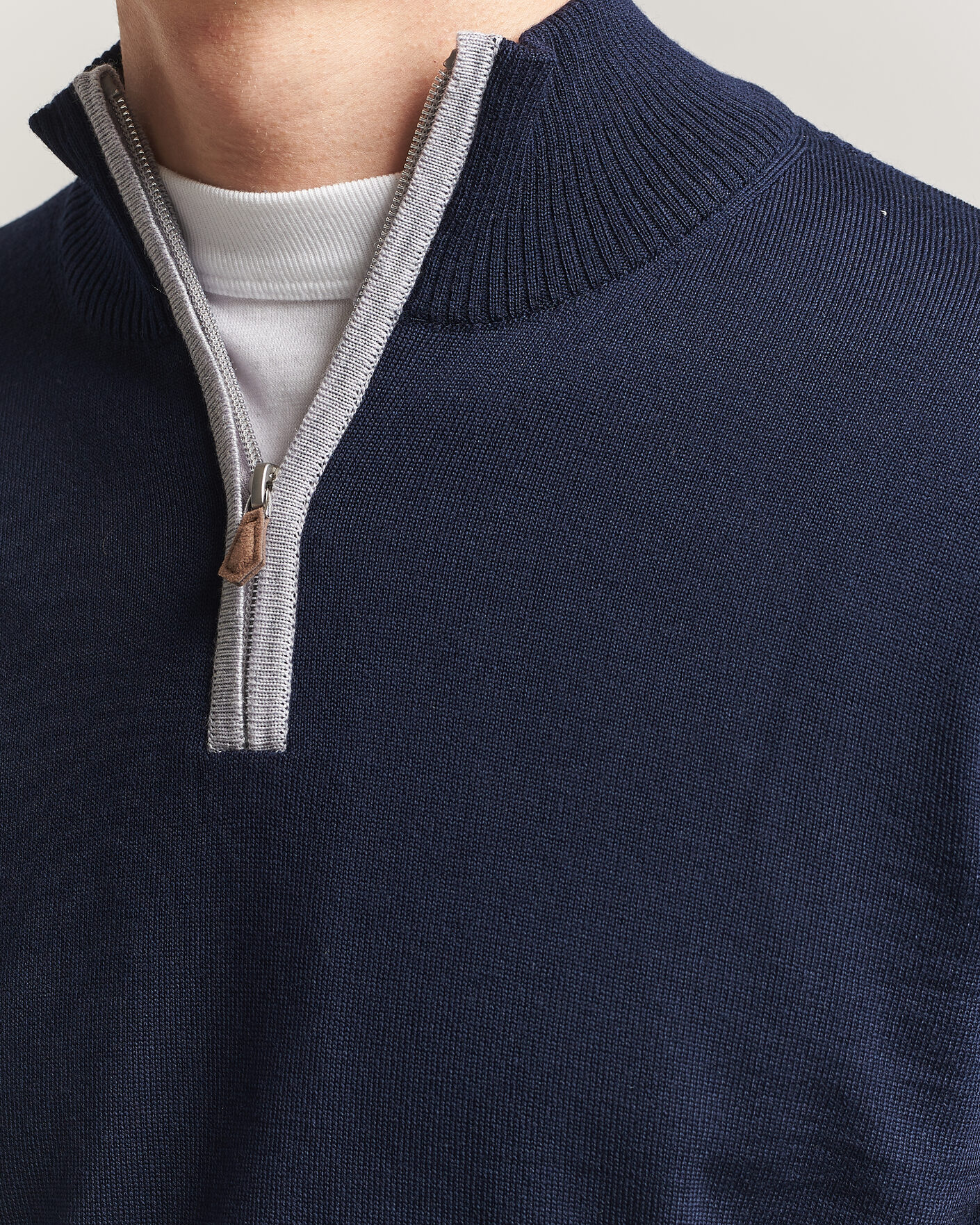 Hombres | Jerséis y prendas de punto | Stenströms | Merino Contrast Half-Zip Navy