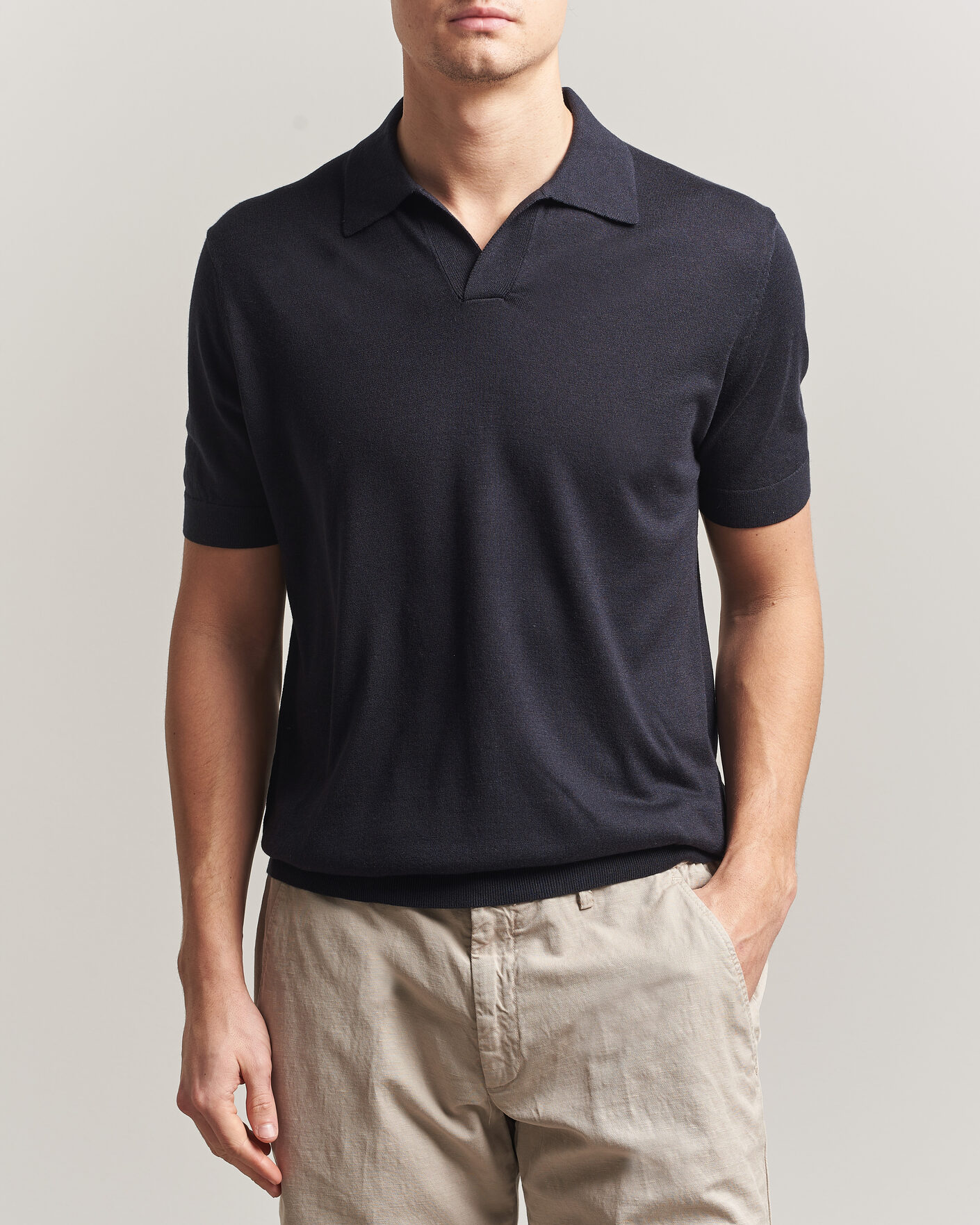 Hombres | Polos | Stenströms | Silk/Cashmere Polo Navy