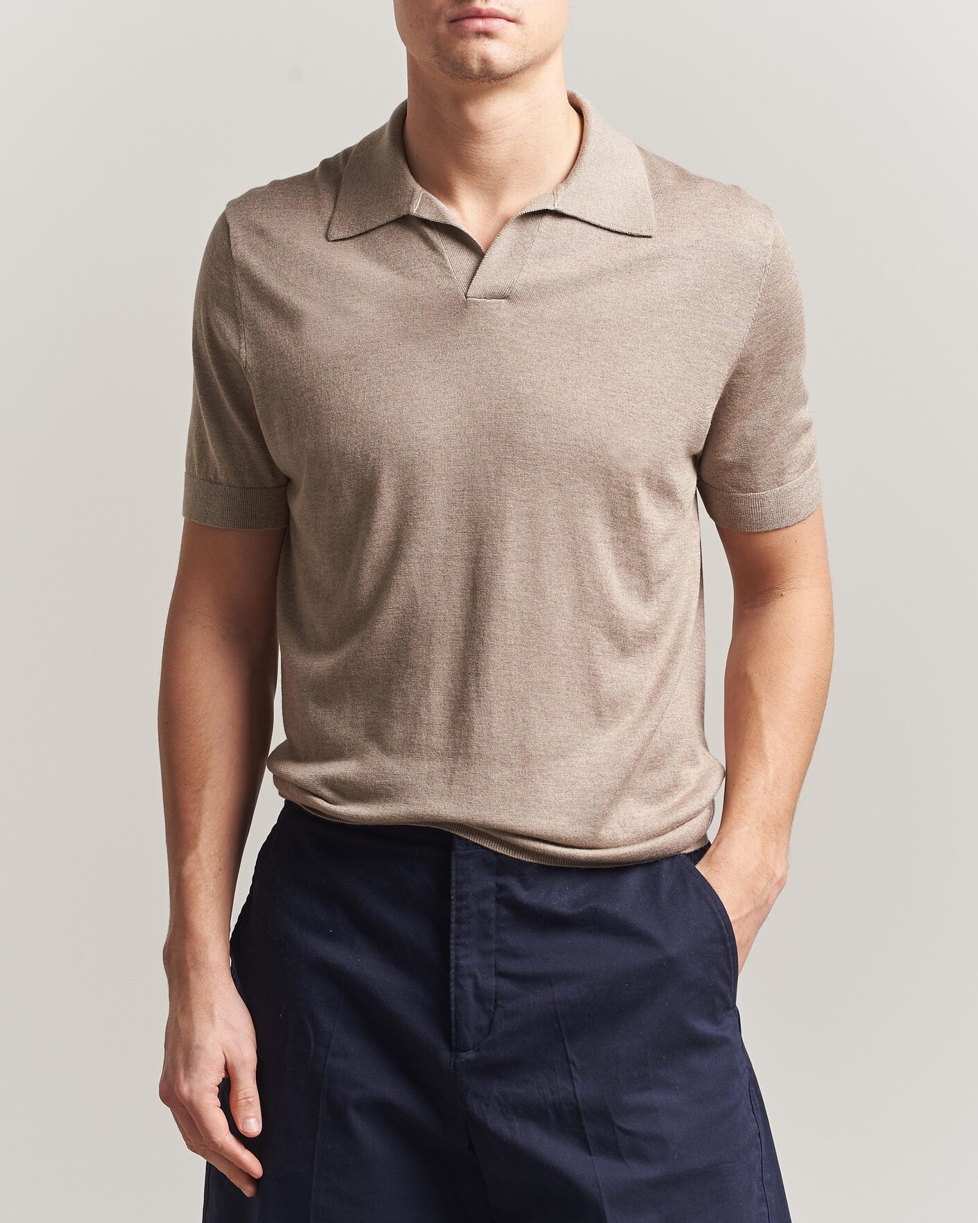 Hombres | Polos | Stenströms | Silk/Cashmere Polo Taupe