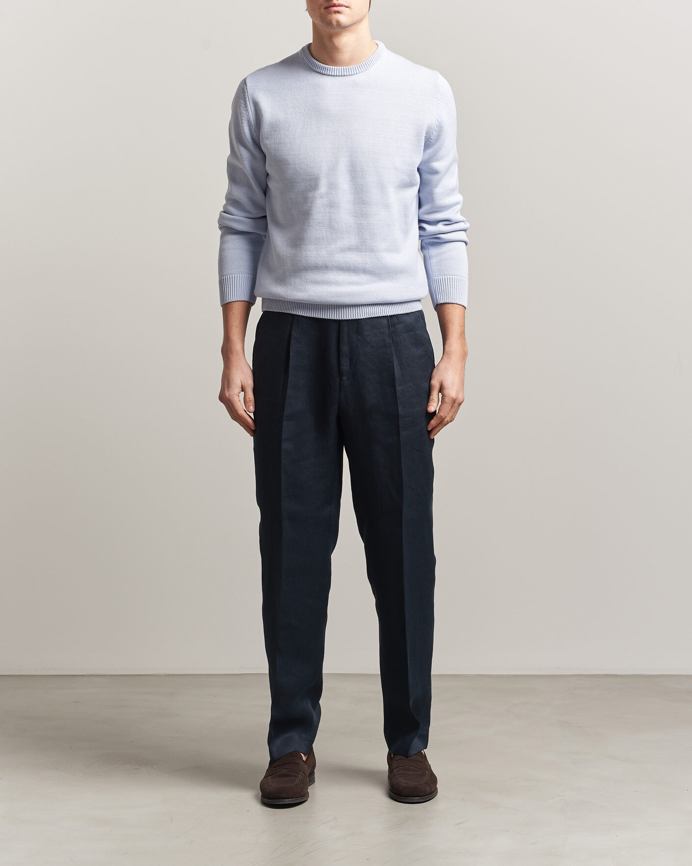 Hombres | Jerséis y prendas de punto | Stenströms | Organic Cotton Knitted Sweater Light Blue