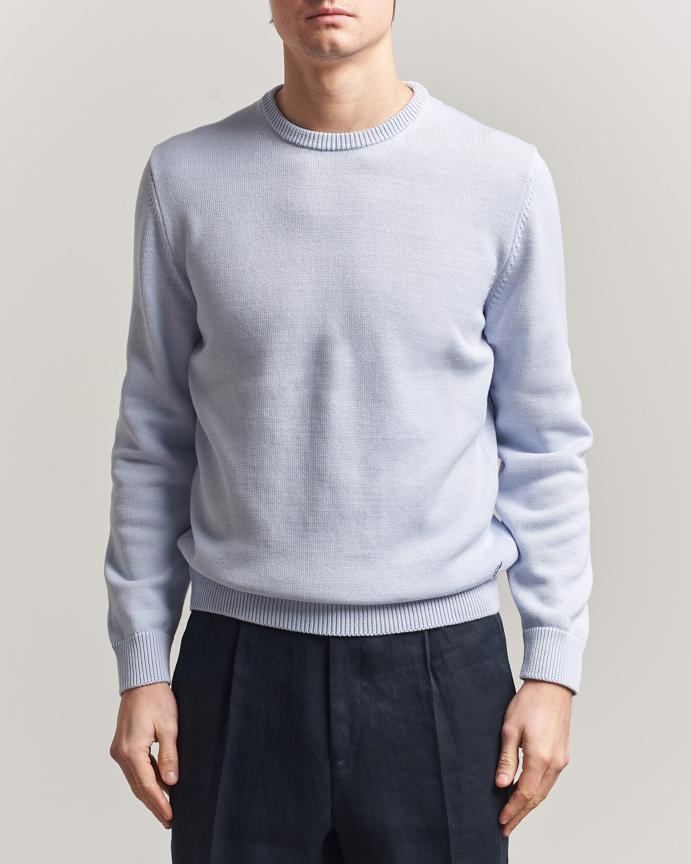 Hombres | Jerséis y prendas de punto | Stenströms | Organic Cotton Knitted Sweater Light Blue