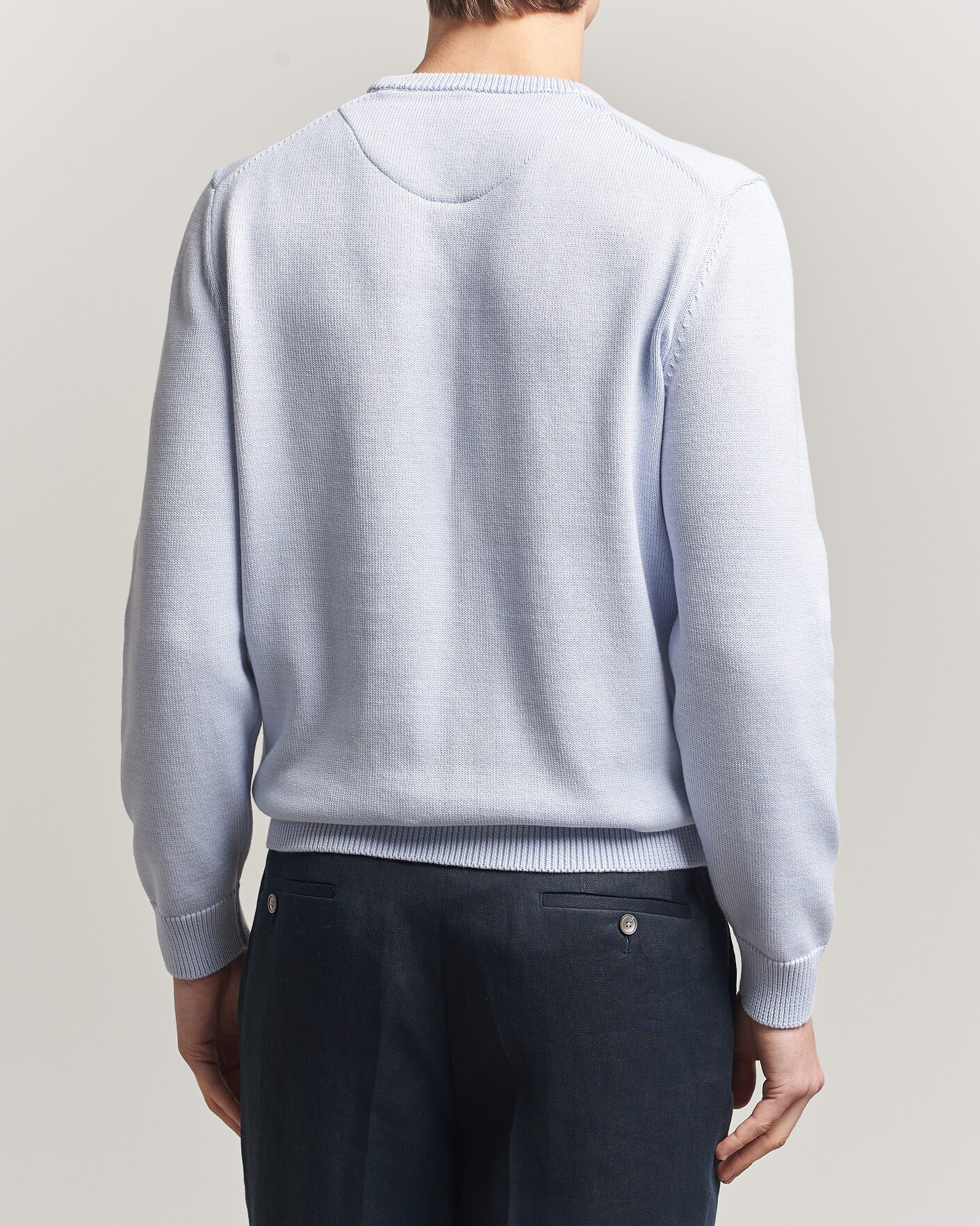 Hombres | Jerséis y prendas de punto | Stenströms | Organic Cotton Knitted Sweater Light Blue