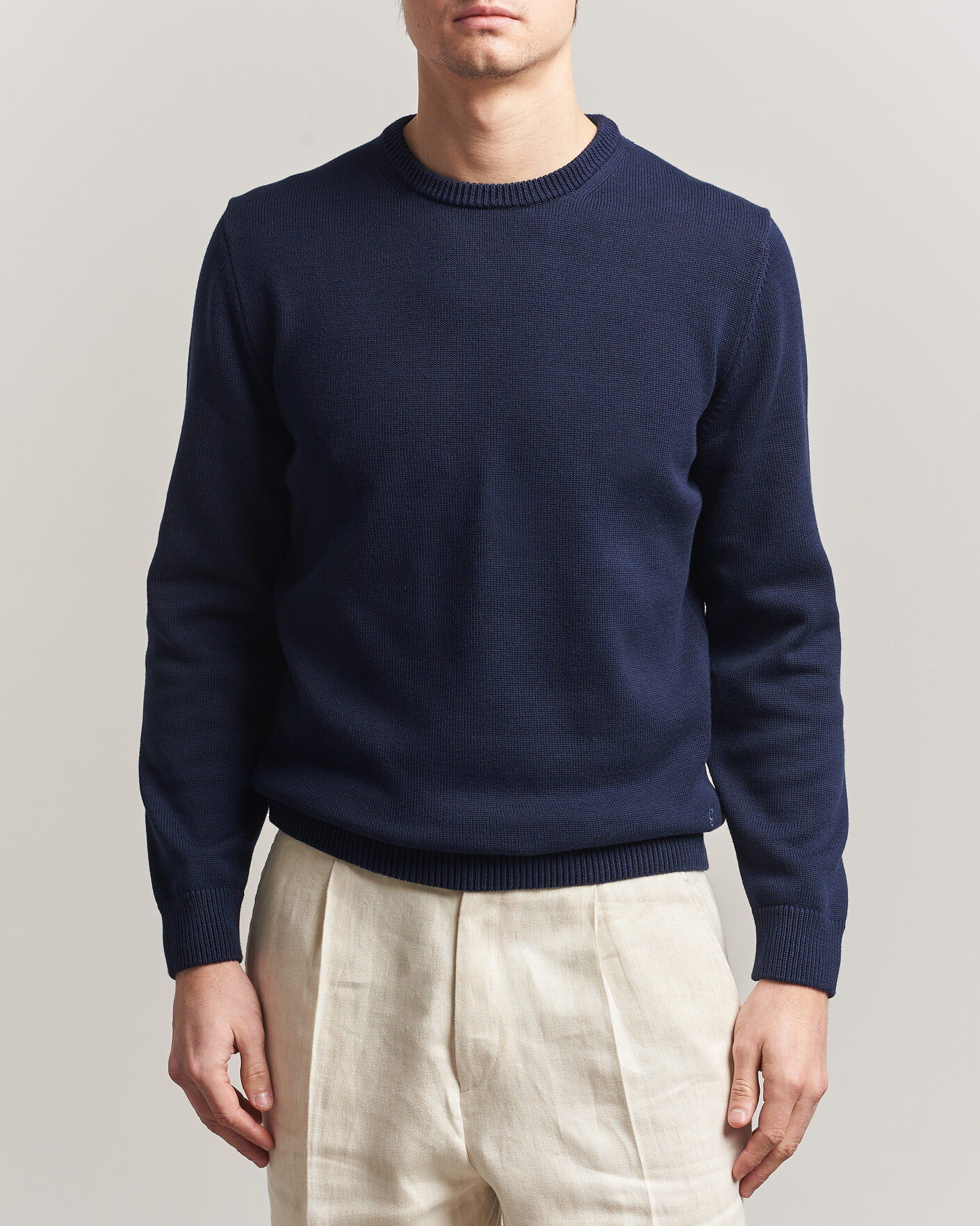 Hombres | Jerséis y prendas de punto | Stenströms | Organic Cotton Knitted Sweater Navy
