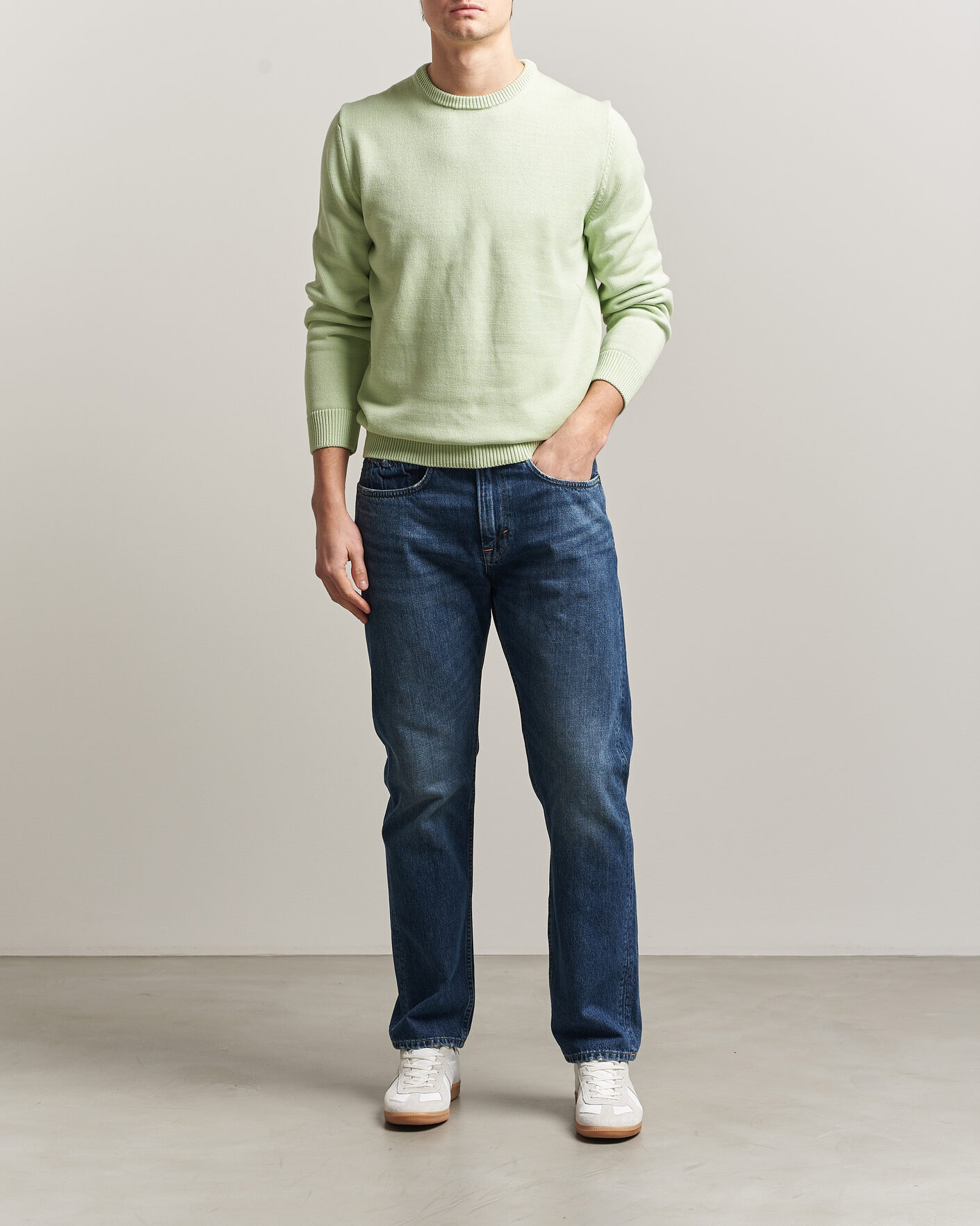Hombres | Jerséis y prendas de punto | Stenströms | Organic Cotton Knitted Sweater Light Green