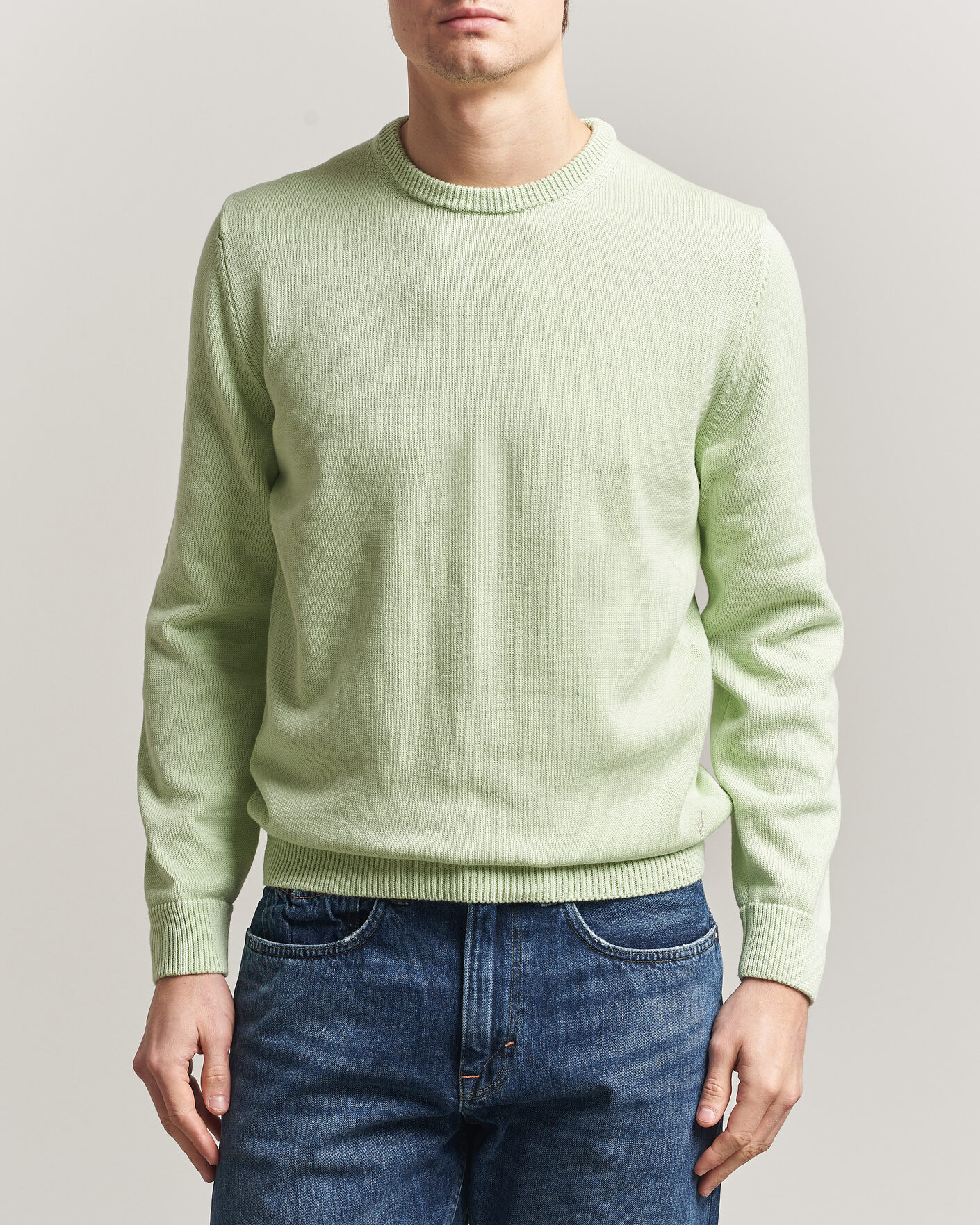 Hombres | Jerséis y prendas de punto | Stenströms | Organic Cotton Knitted Sweater Light Green