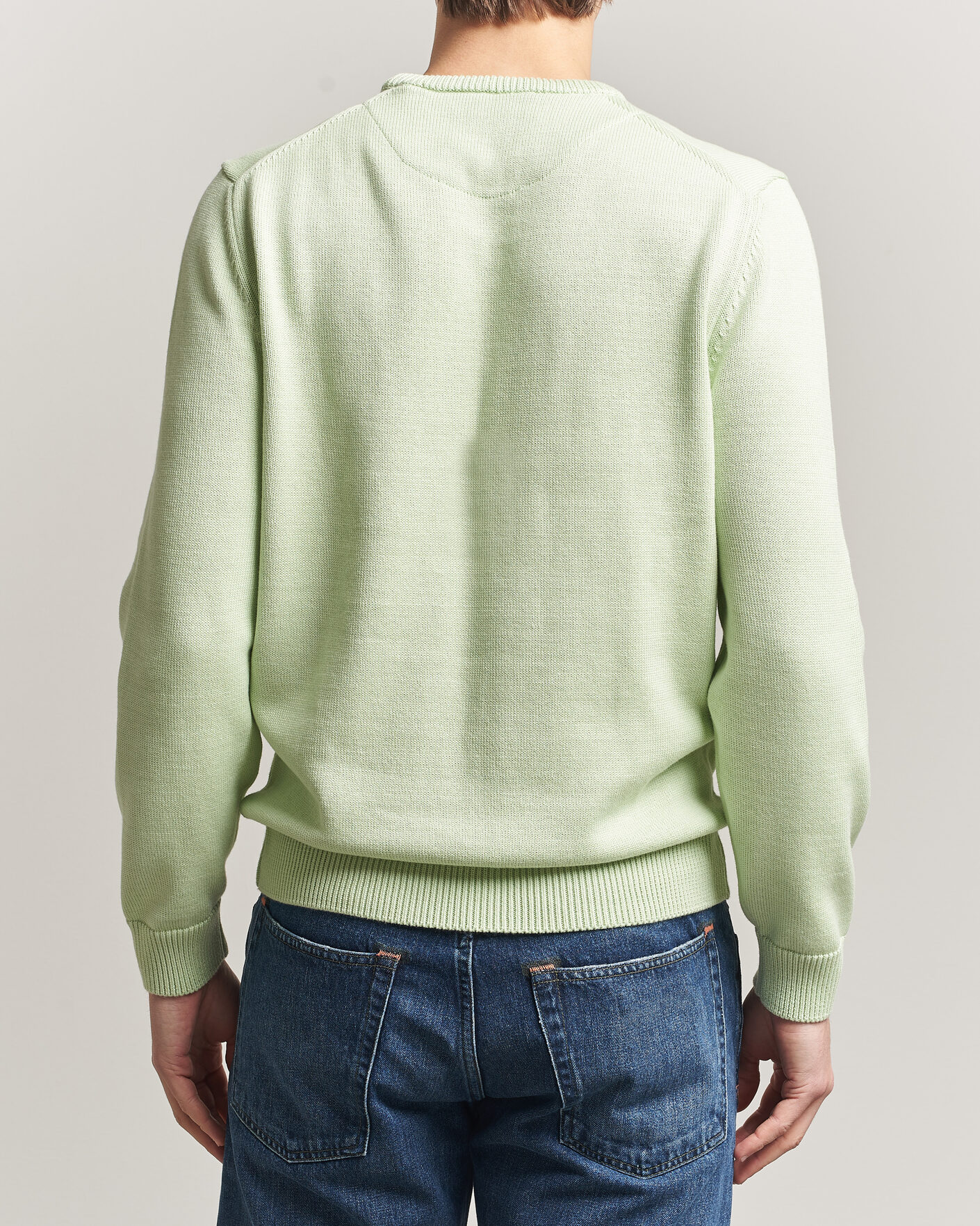 Hombres | Jerséis y prendas de punto | Stenströms | Organic Cotton Knitted Sweater Light Green