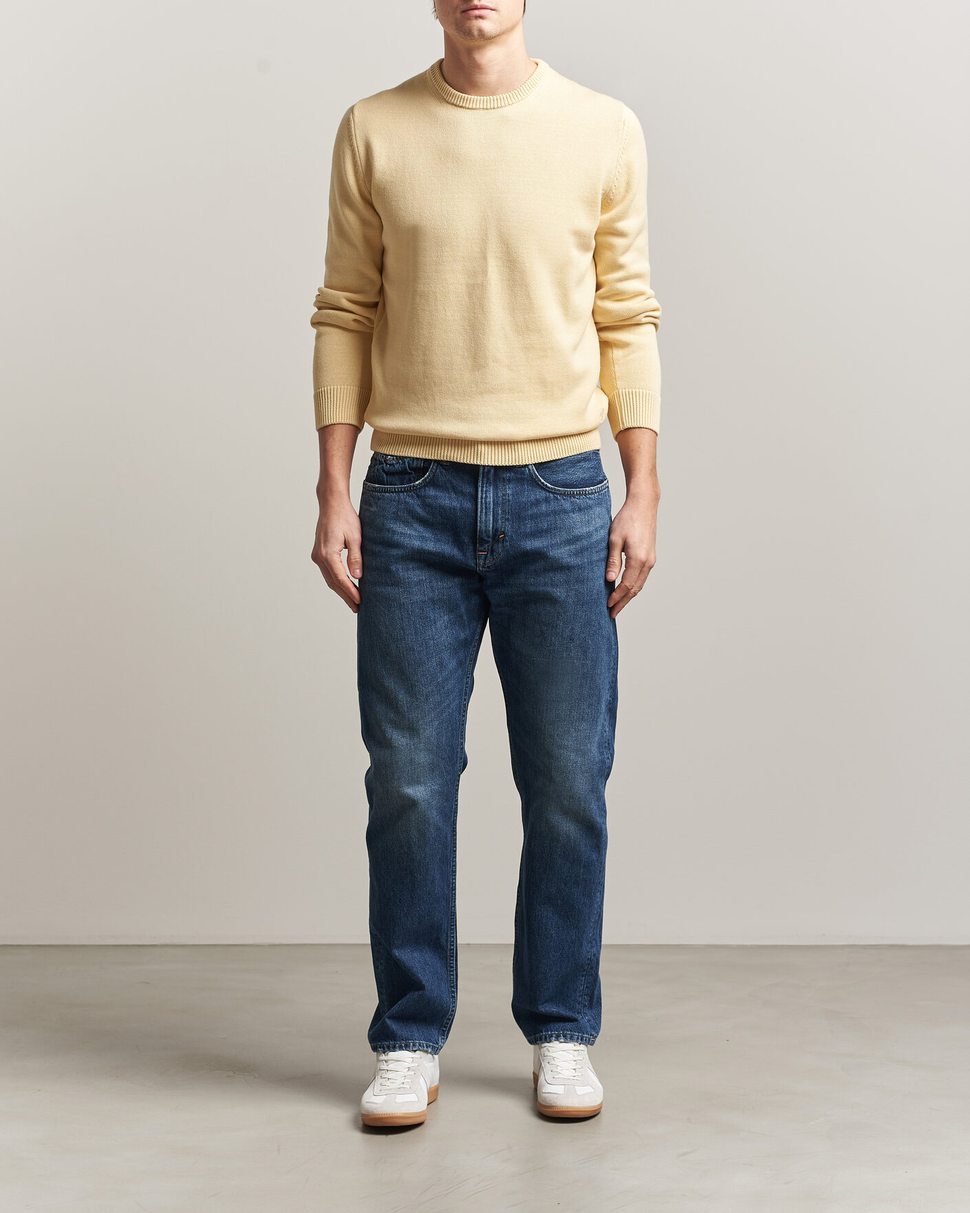 Hombres | Jerséis y prendas de punto | Stenströms | Organic Cotton Knitted Sweater Light Yellow