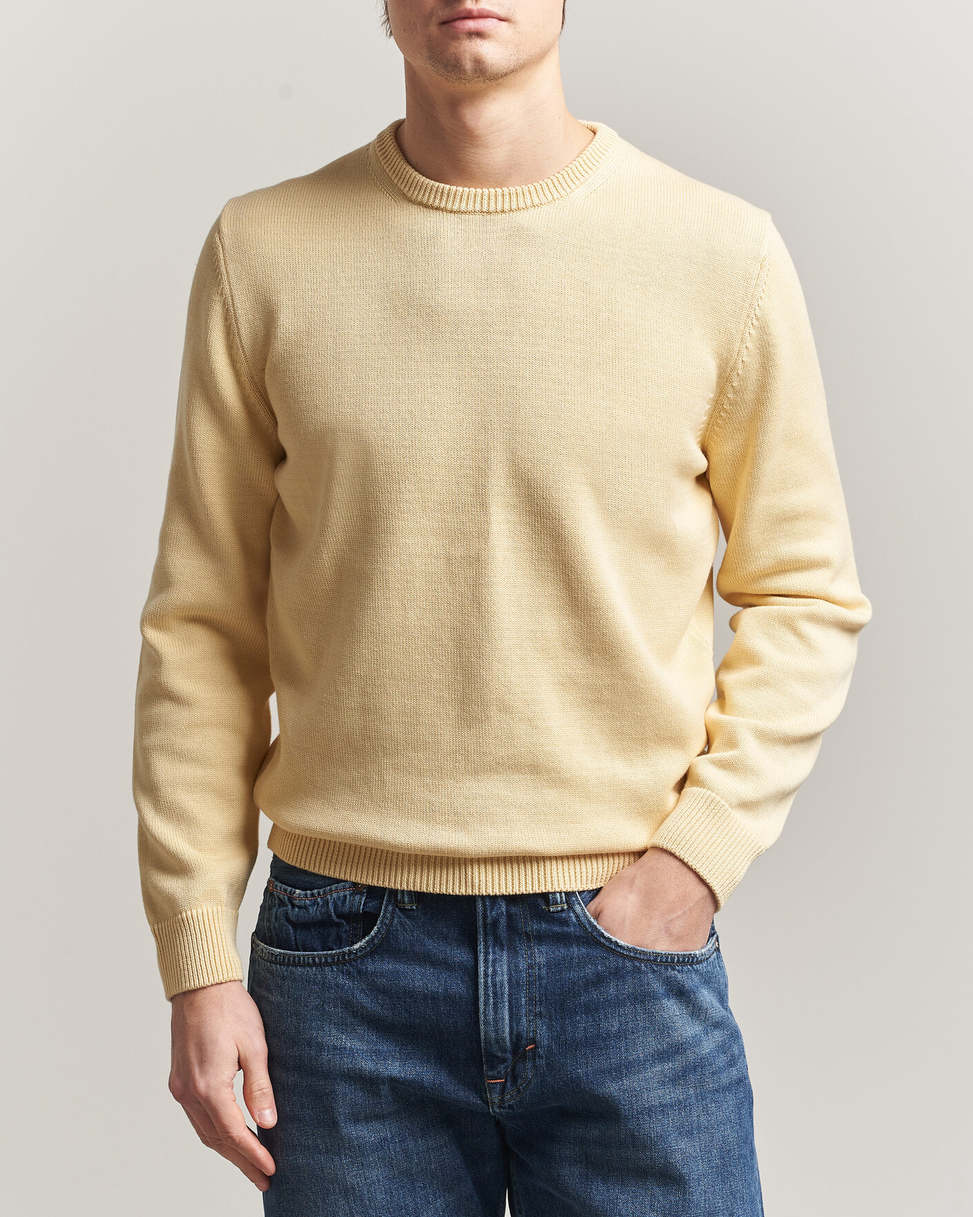 Hombres | Jerséis y prendas de punto | Stenströms | Organic Cotton Knitted Sweater Light Yellow