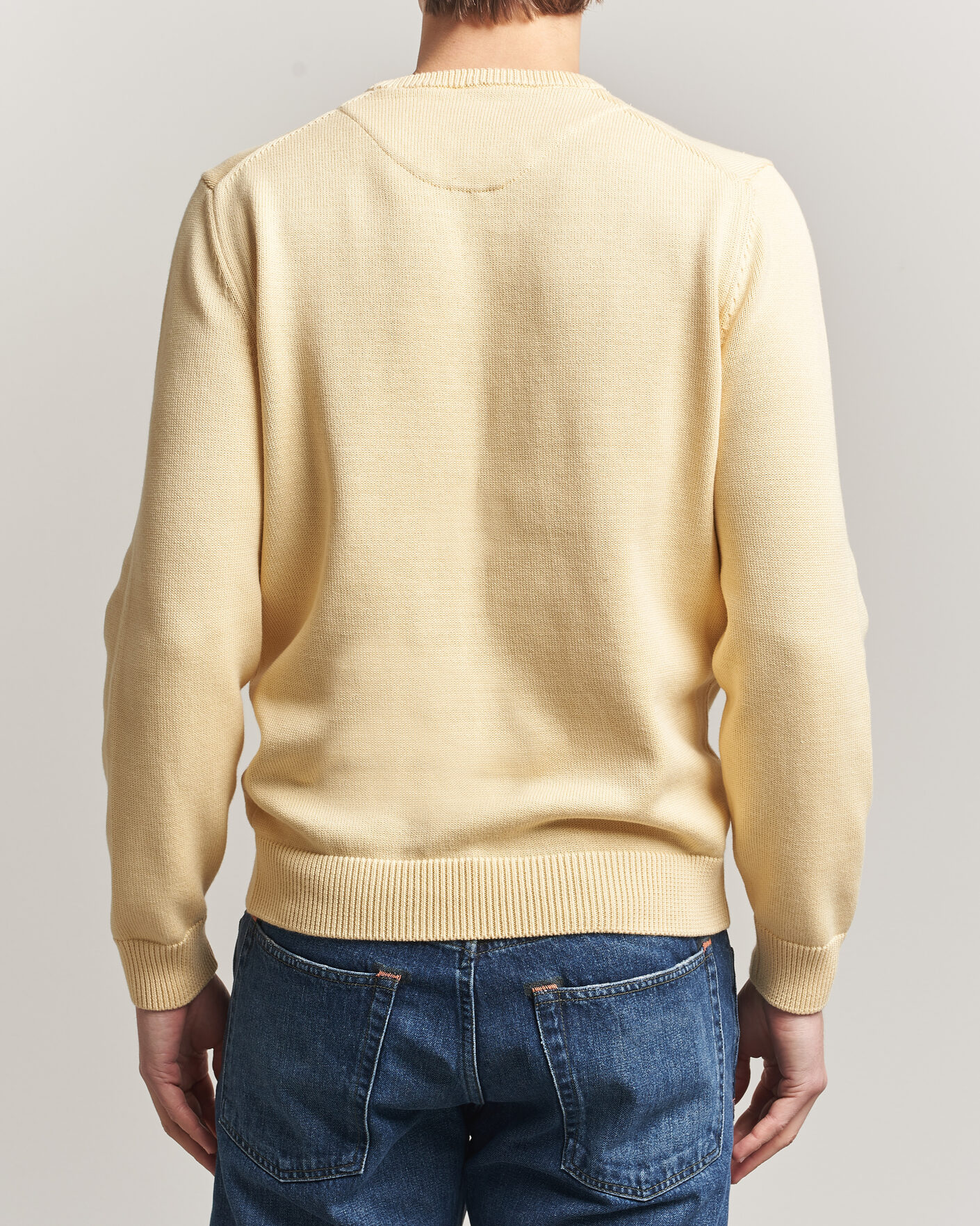 Hombres | Jerséis y prendas de punto | Stenströms | Organic Cotton Knitted Sweater Light Yellow