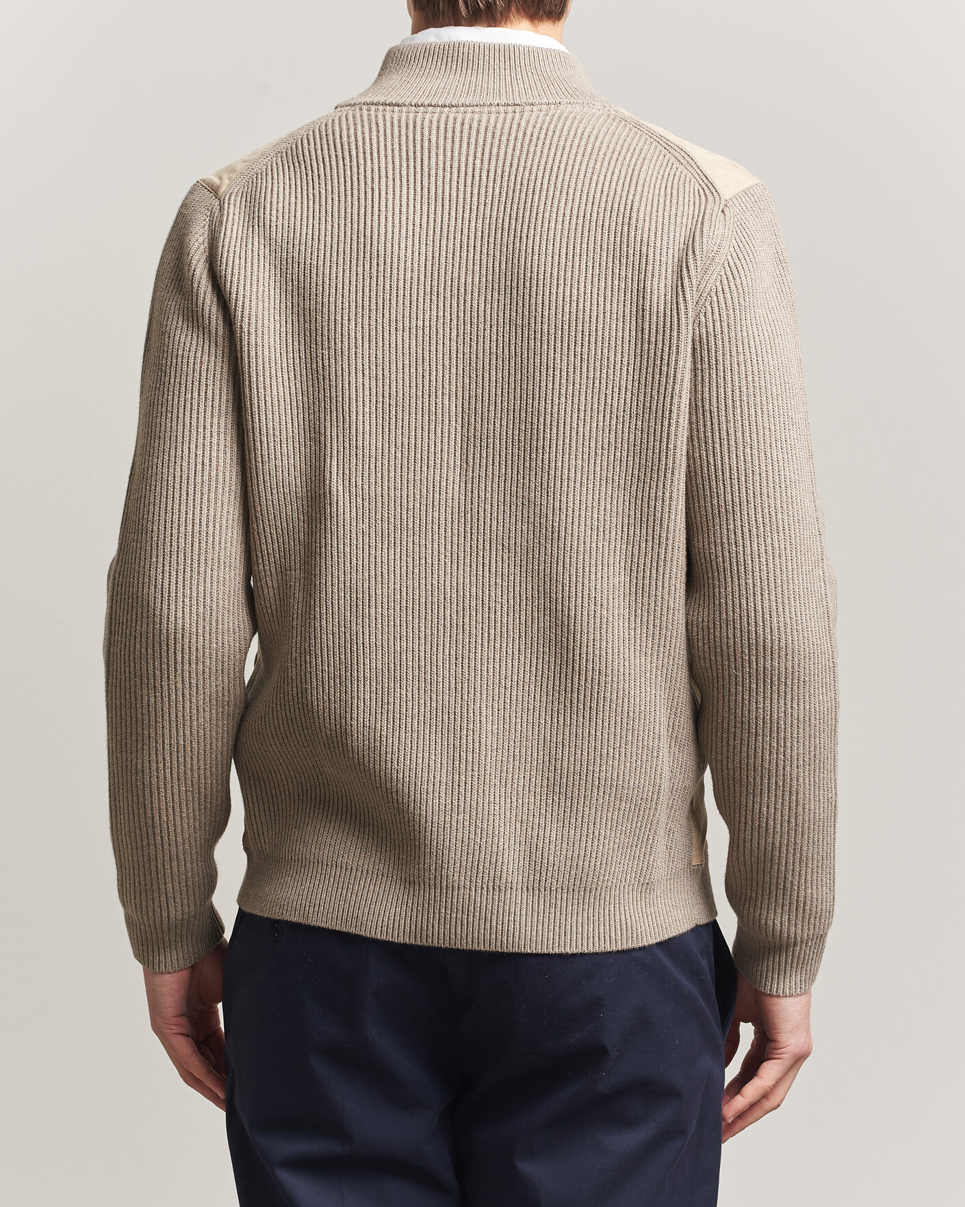 Hombres | Jerséis y prendas de punto | Stenströms | Knitted Hybrid Buttoned Alcantara Cardigan Taupe