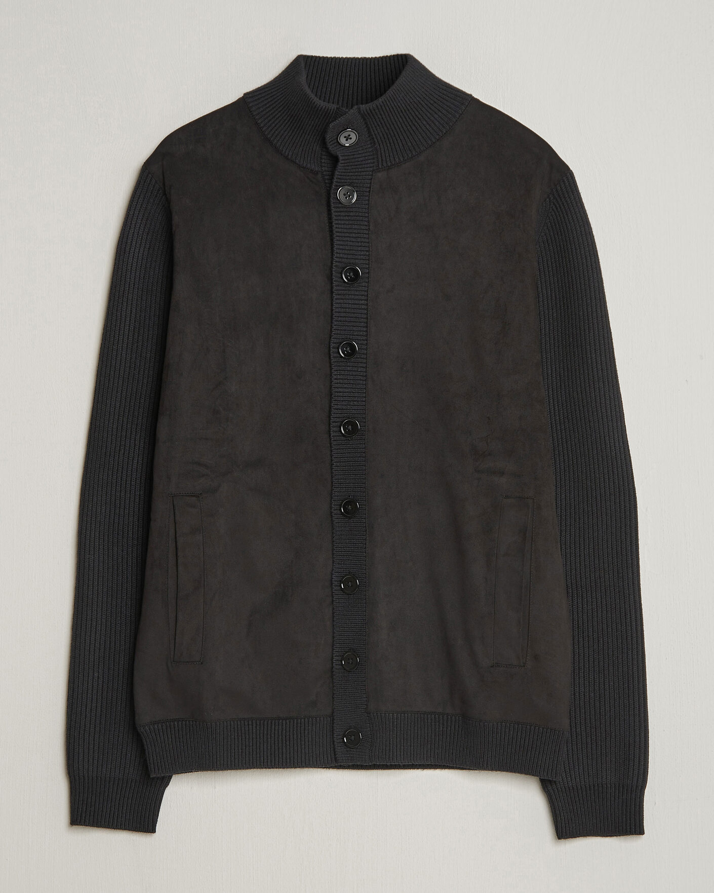 Hombres | Jerséis y prendas de punto | Stenströms | Knitted Hybrid Buttoned Alcantara Cardigan Black