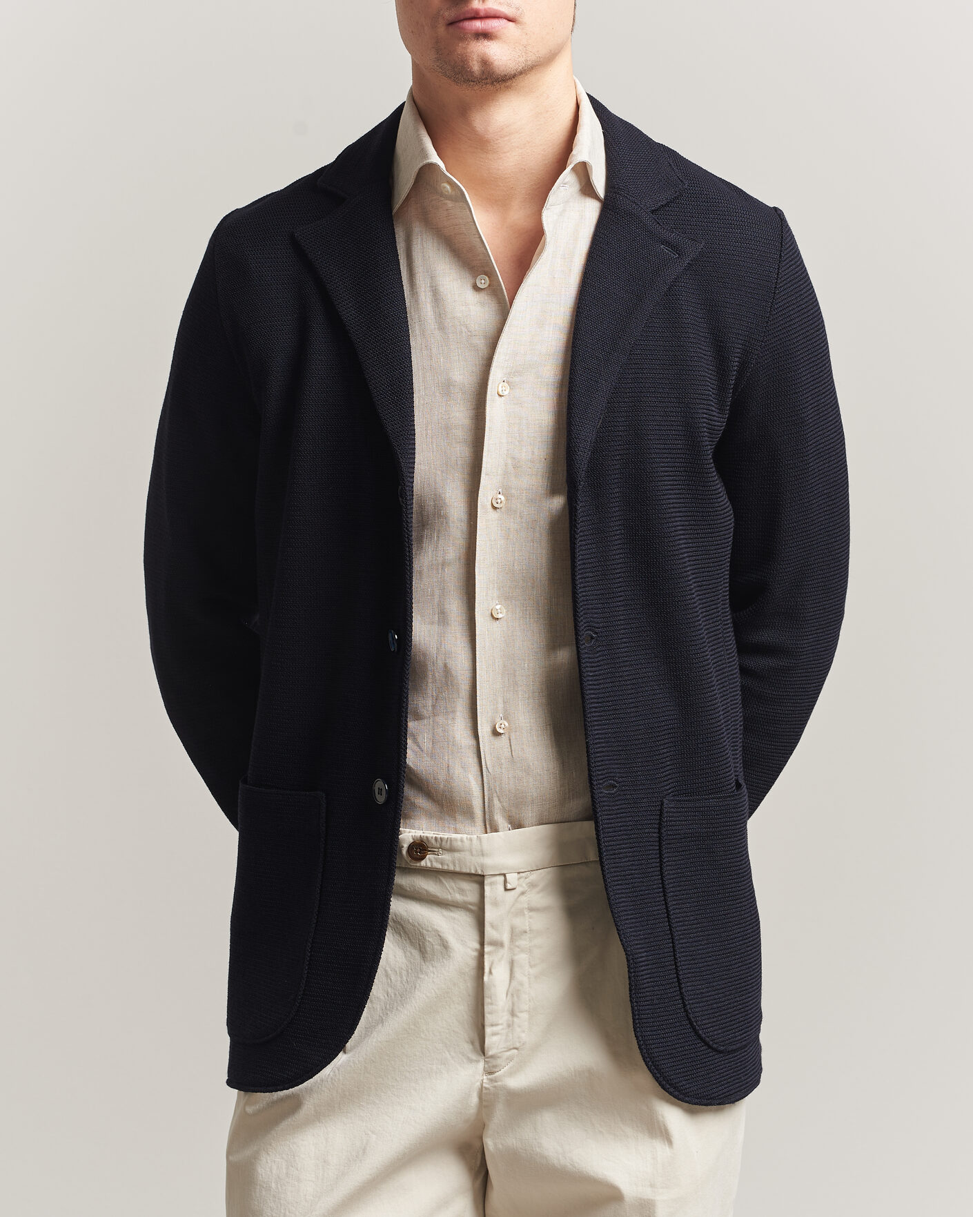 Hombres | Blazers | Stenströms | Milano Knitted Textured Blazer Navy