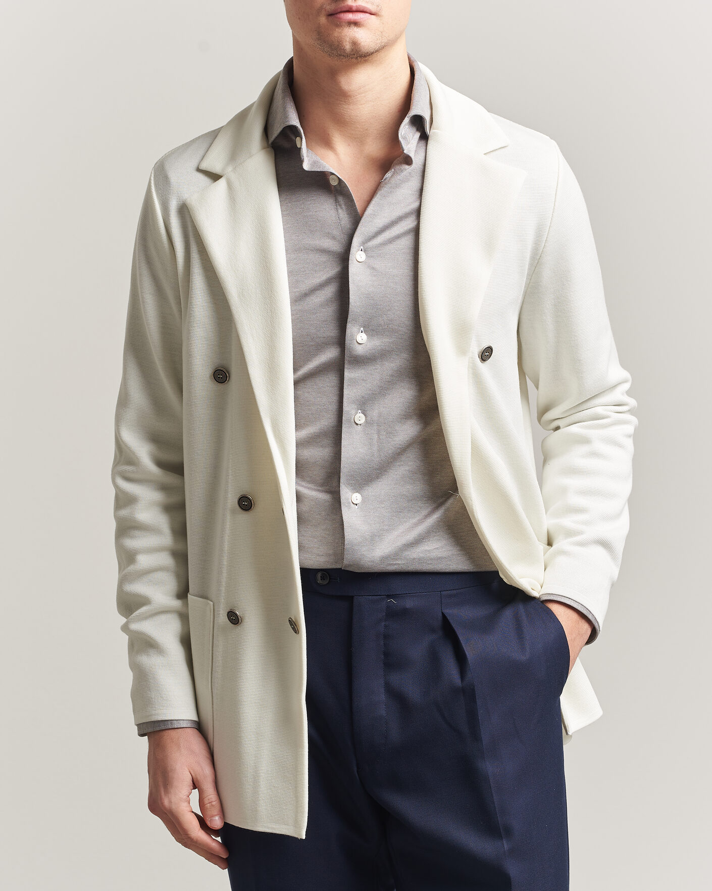 Hombres | Blazers | Stenströms | Milano Knitted DB Textured Blazer White