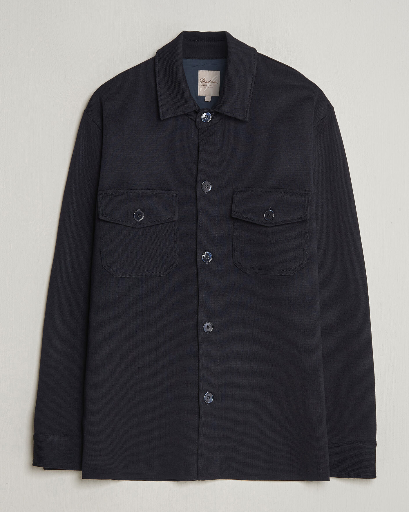 Hombres | Jerséis y prendas de punto | Stenströms | Milano Knitted Merino Overshirt Navy