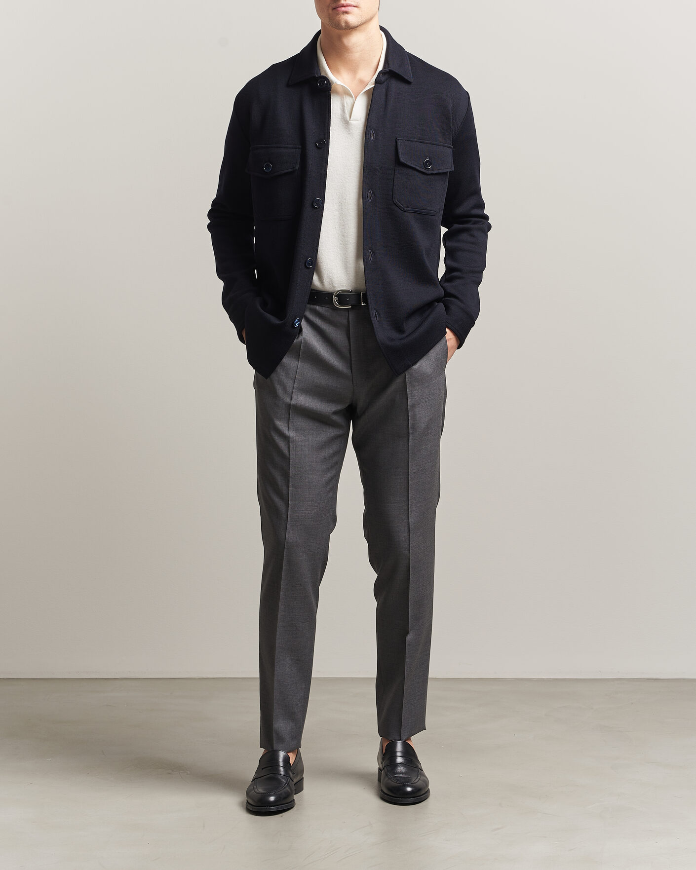 Hombres | Jerséis y prendas de punto | Stenströms | Milano Knitted Merino Overshirt Navy