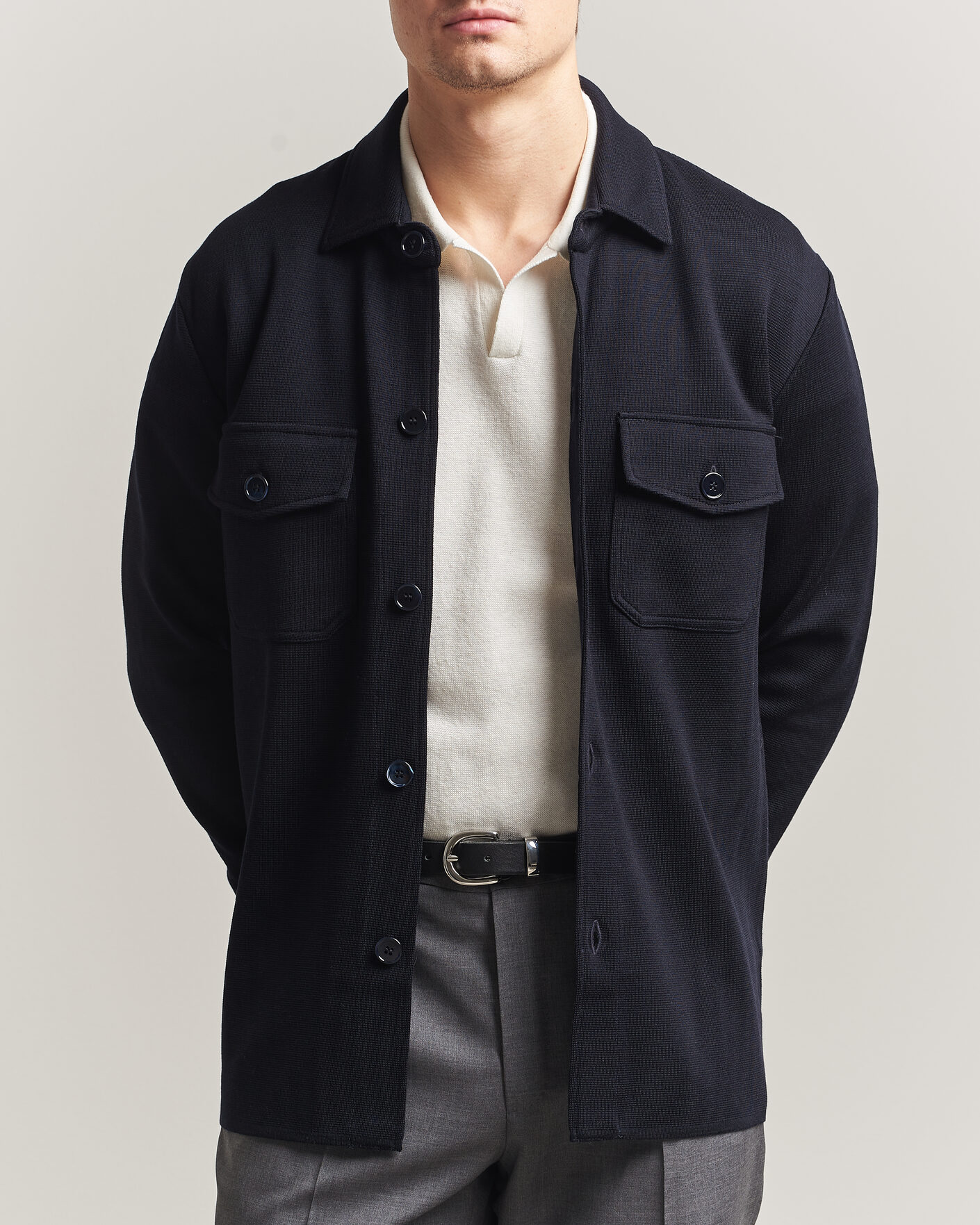 Hombres | Jerséis y prendas de punto | Stenströms | Milano Knitted Merino Overshirt Navy