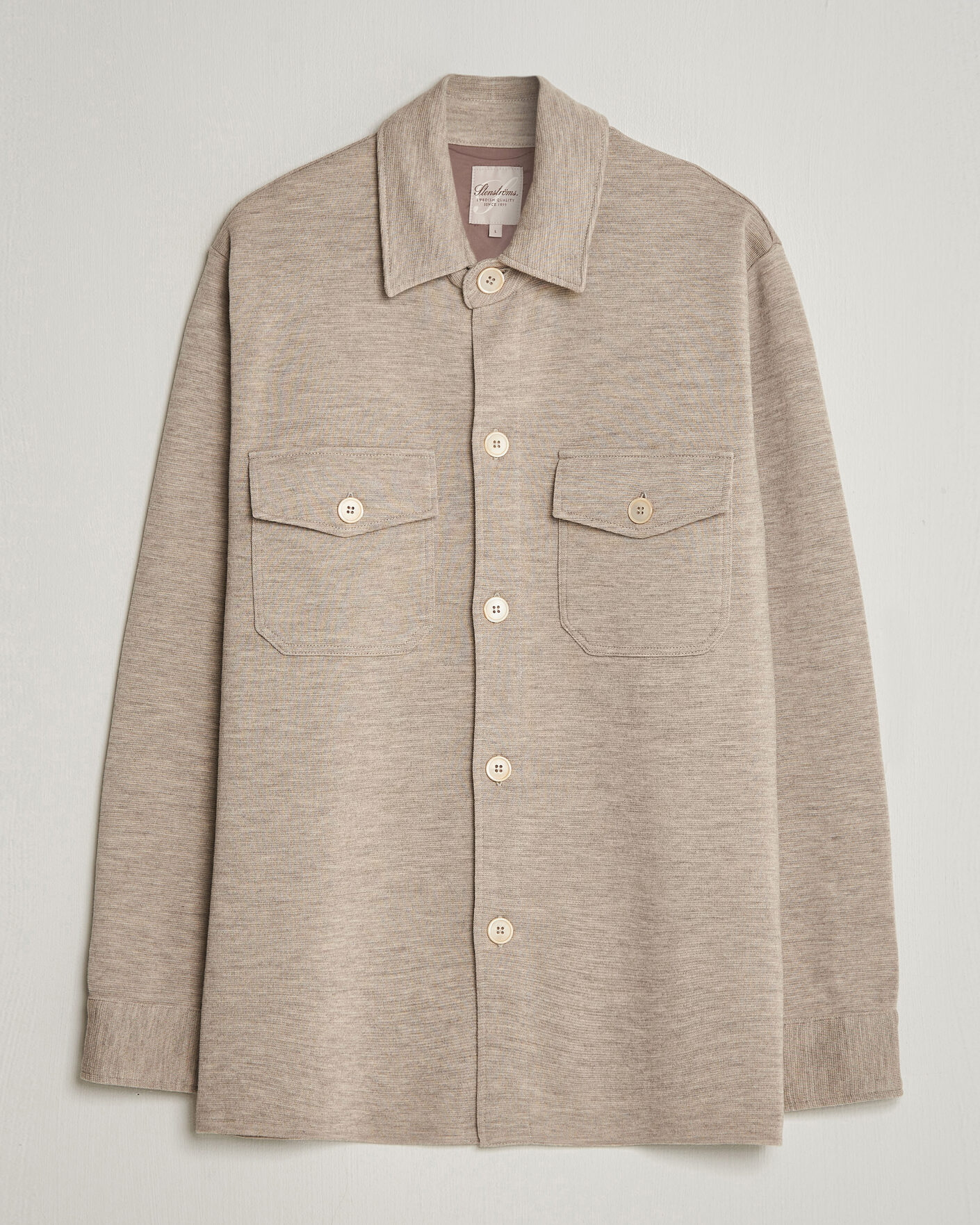 Hombres | Jerséis y prendas de punto | Stenströms | Milano Knitted Merino Overshirt Beige