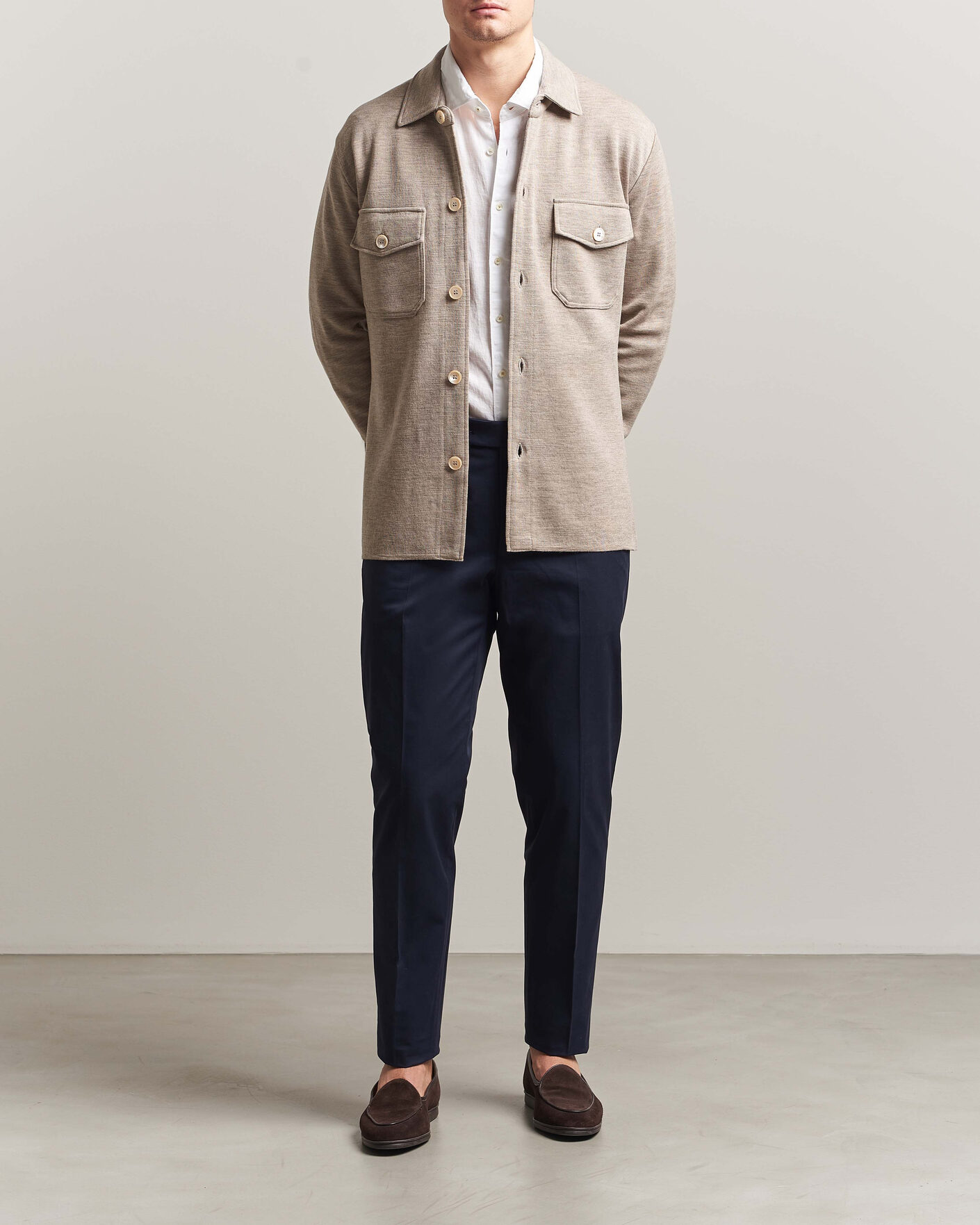 Hombres | Jerséis y prendas de punto | Stenströms | Milano Knitted Merino Overshirt Beige