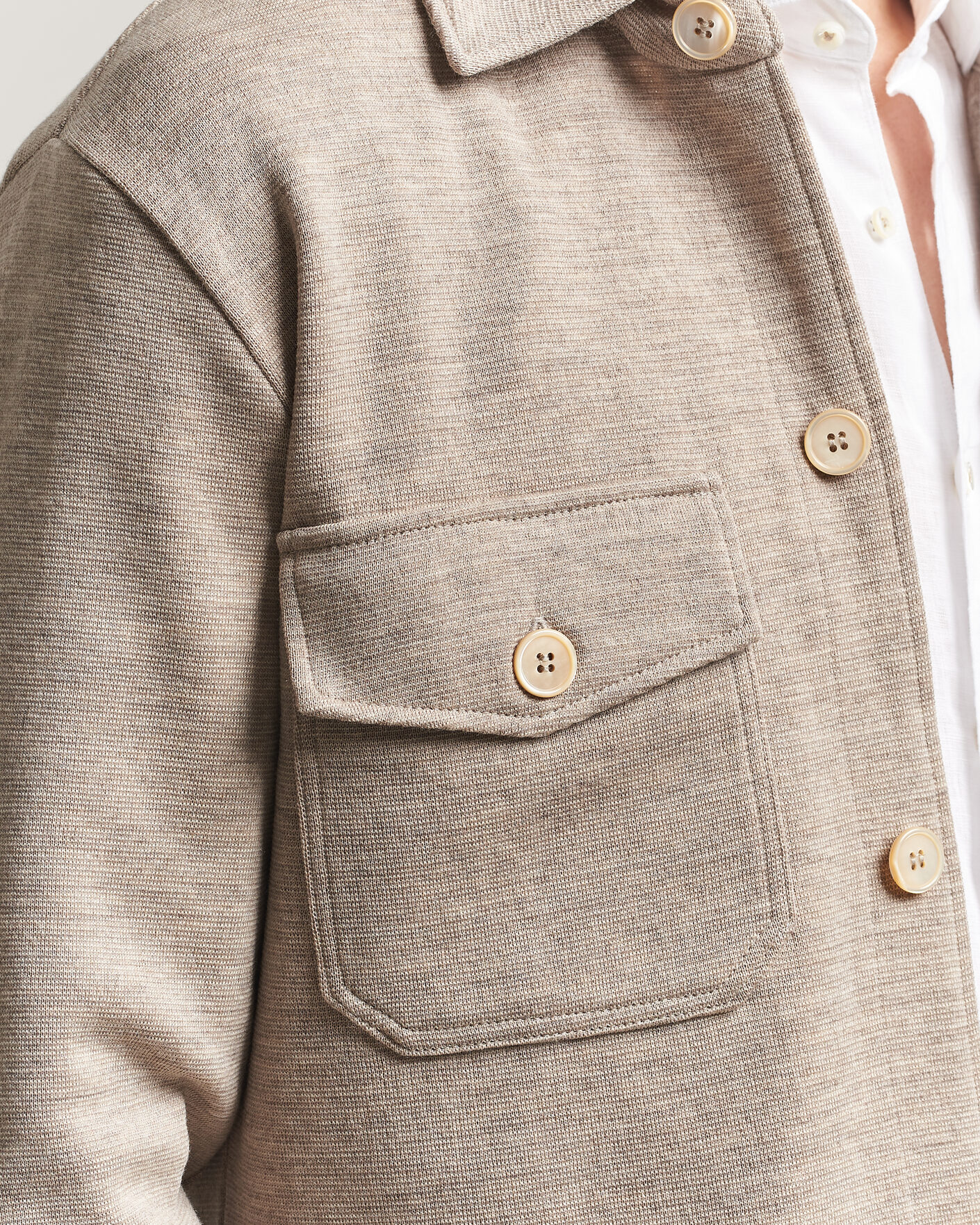 Hombres | Jerséis y prendas de punto | Stenströms | Milano Knitted Merino Overshirt Beige