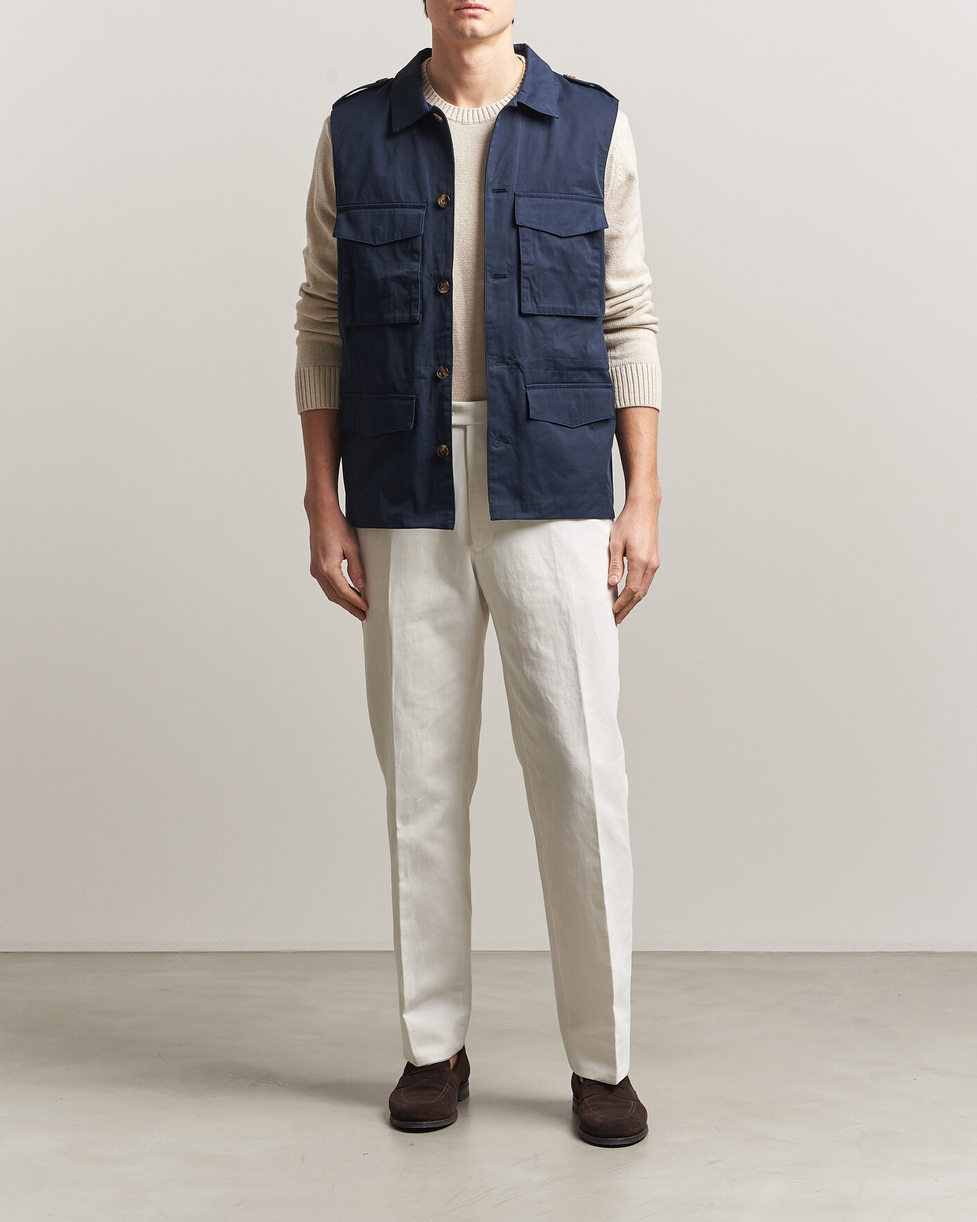 Hombres | Chalecos | Stenströms | Cotton Twill Vest Navy