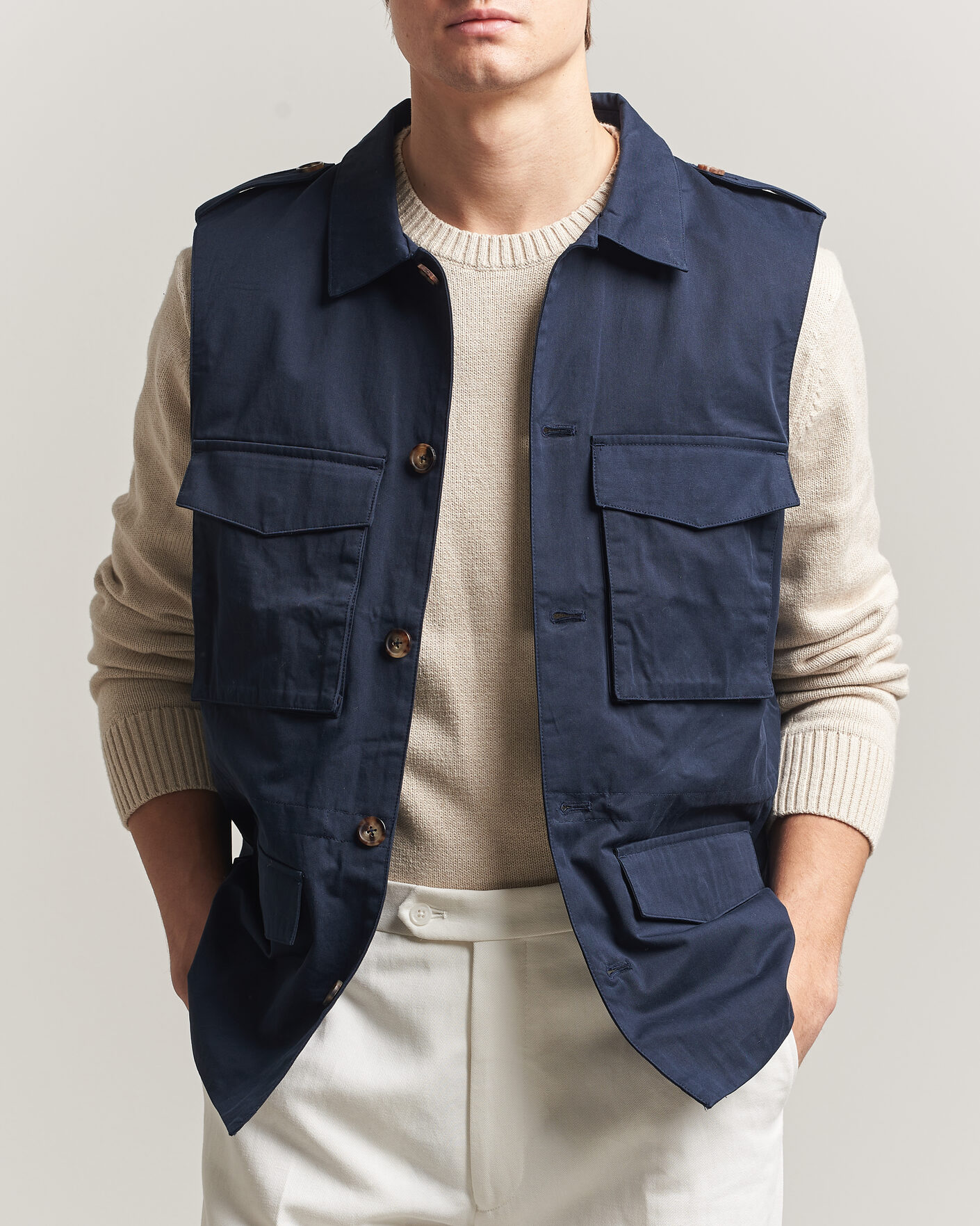 Hombres | Chalecos | Stenströms | Cotton Twill Vest Navy