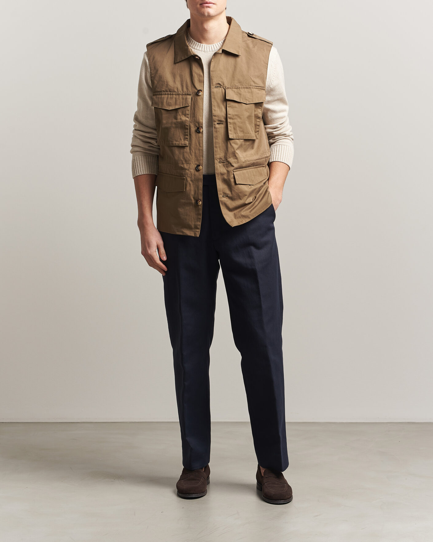 Hombres | Chalecos | Stenströms | Cotton  Twill Vest Olive