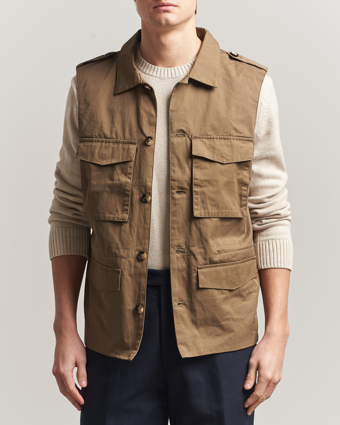 Hombres | Chalecos | Stenströms | Cotton Twill Vest Olive