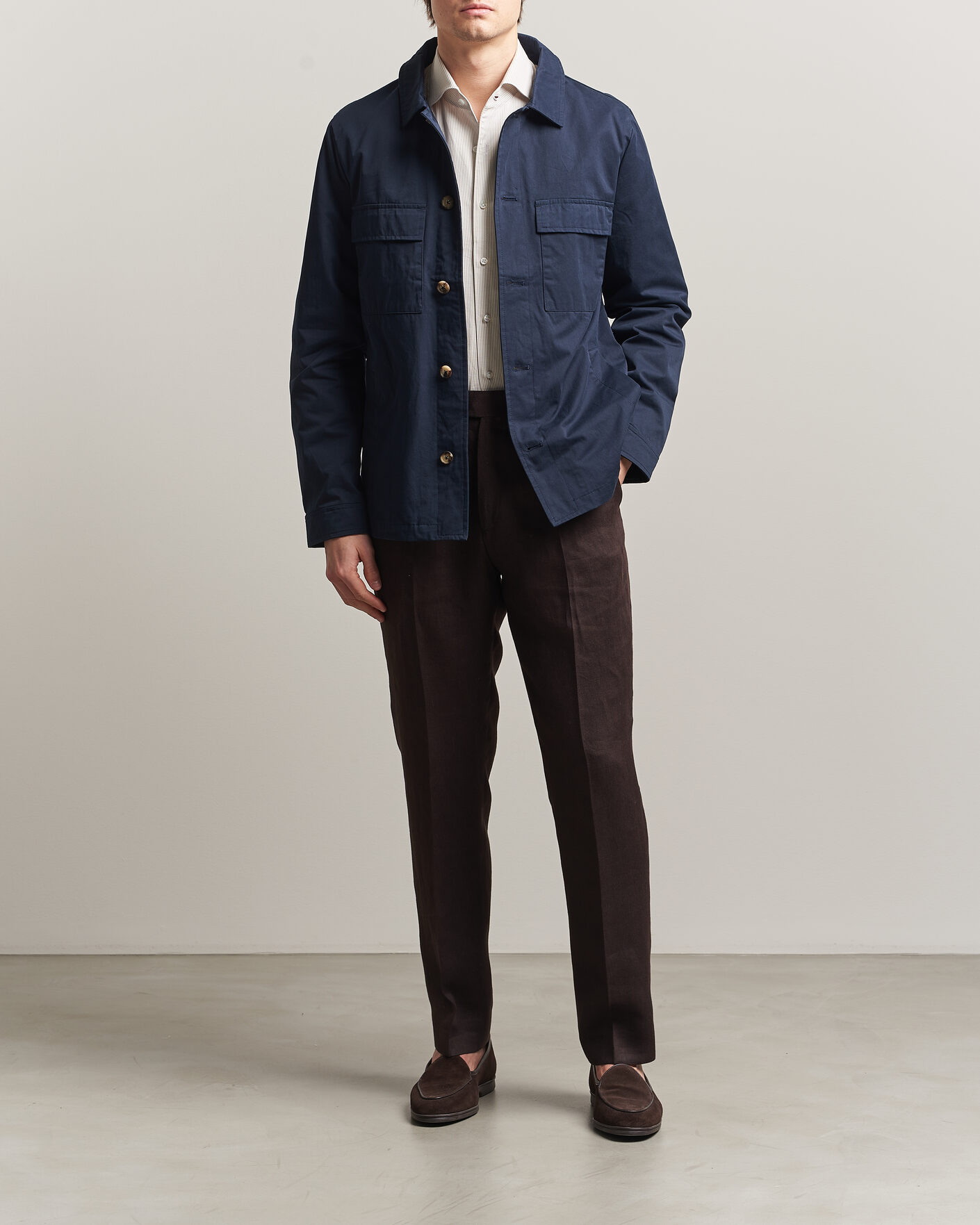 Hombres | Abrigos y chaquetas | Stenströms | Cotton Twill Overshirt Navy