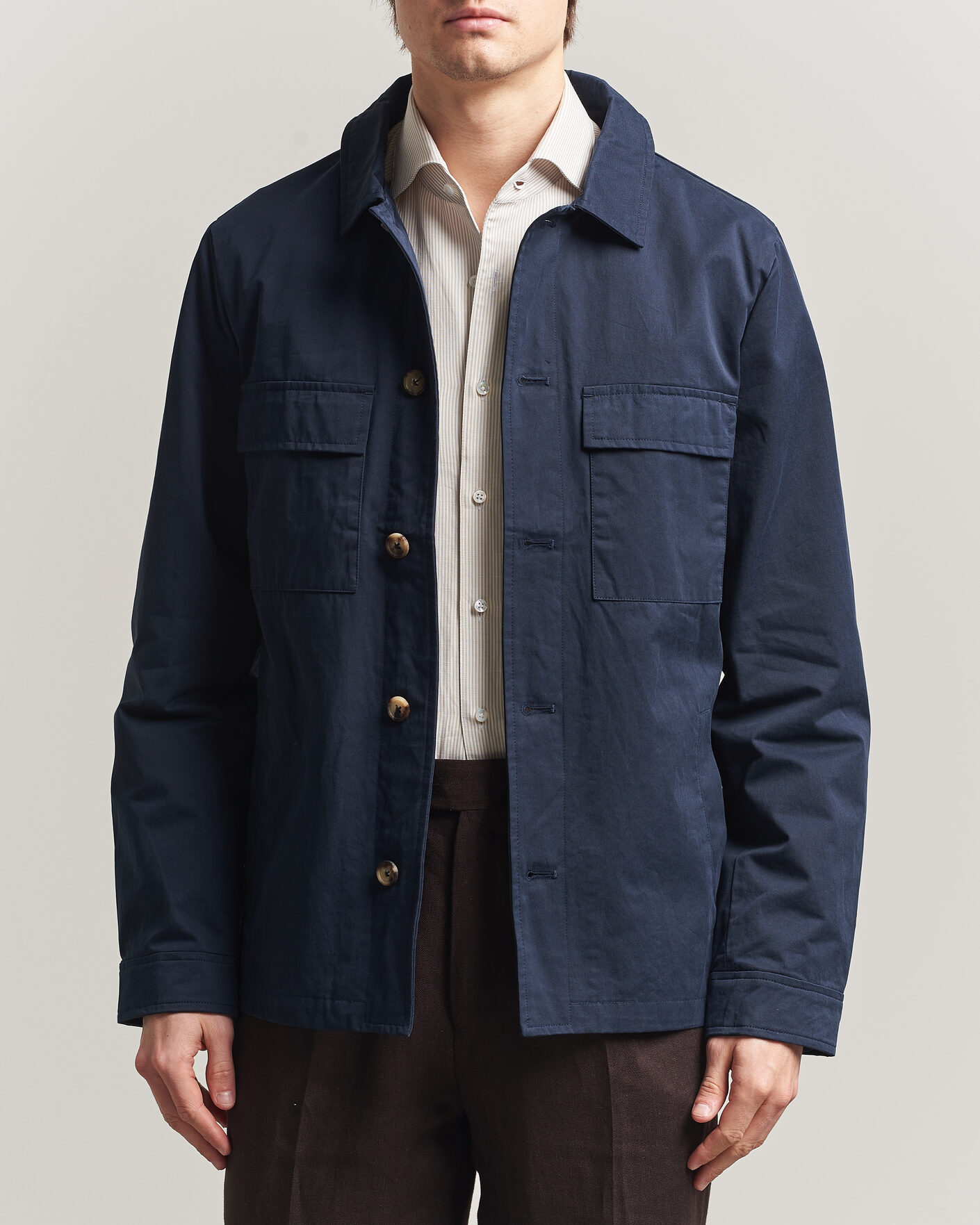 Hombres | Abrigos y chaquetas | Stenströms | Cotton Twill Overshirt Navy