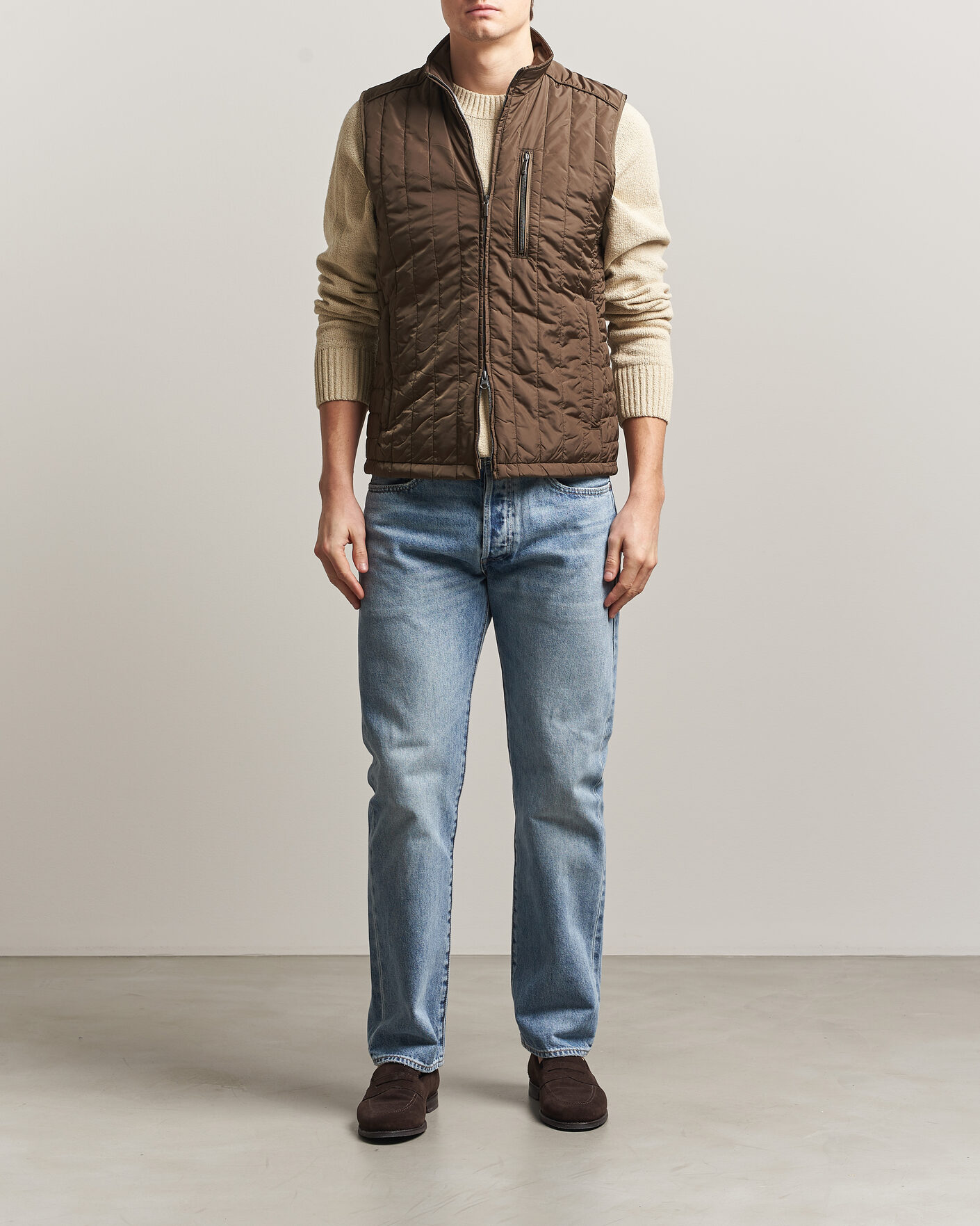 Hombres | Chalecos | Stenströms | Nylon Quilted Light Padded Vest Olive