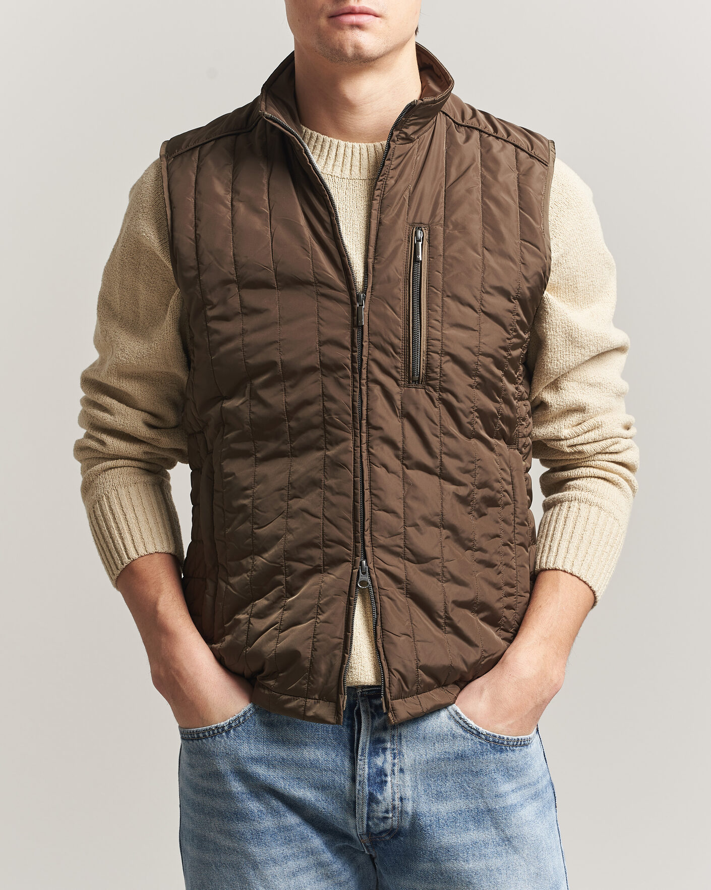 Hombres | Chalecos | Stenströms | Nylon Quilted Light Padded Vest Olive