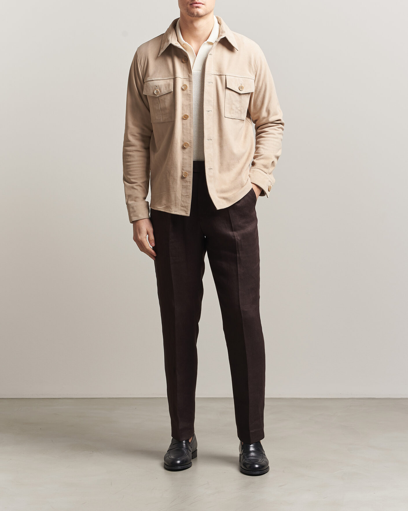 Hombres | Abrigos y chaquetas | Stenströms | Suede Pocket Overshirt Beige
