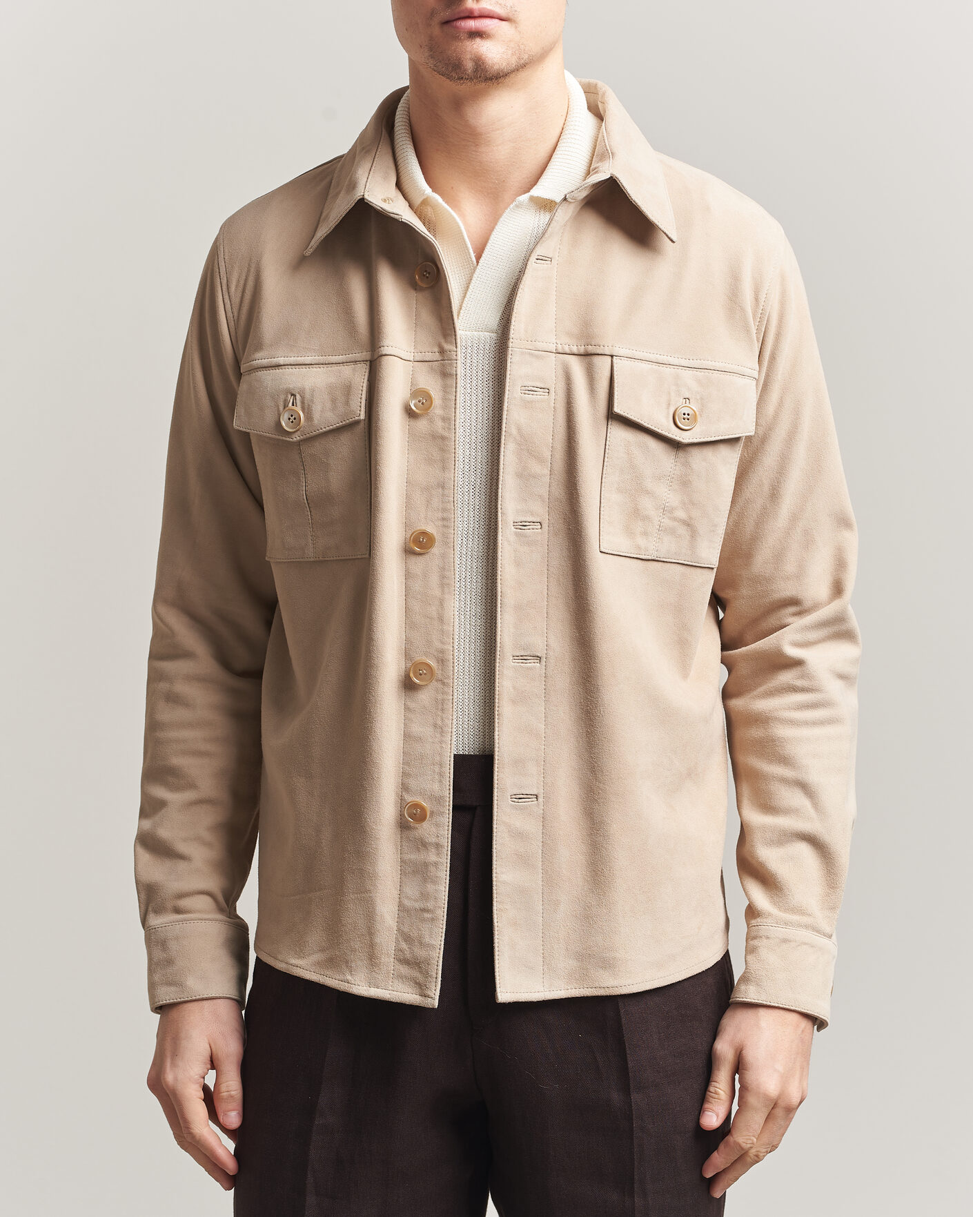 Hombres | Abrigos y chaquetas | Stenströms | Suede Pocket Overshirt Beige