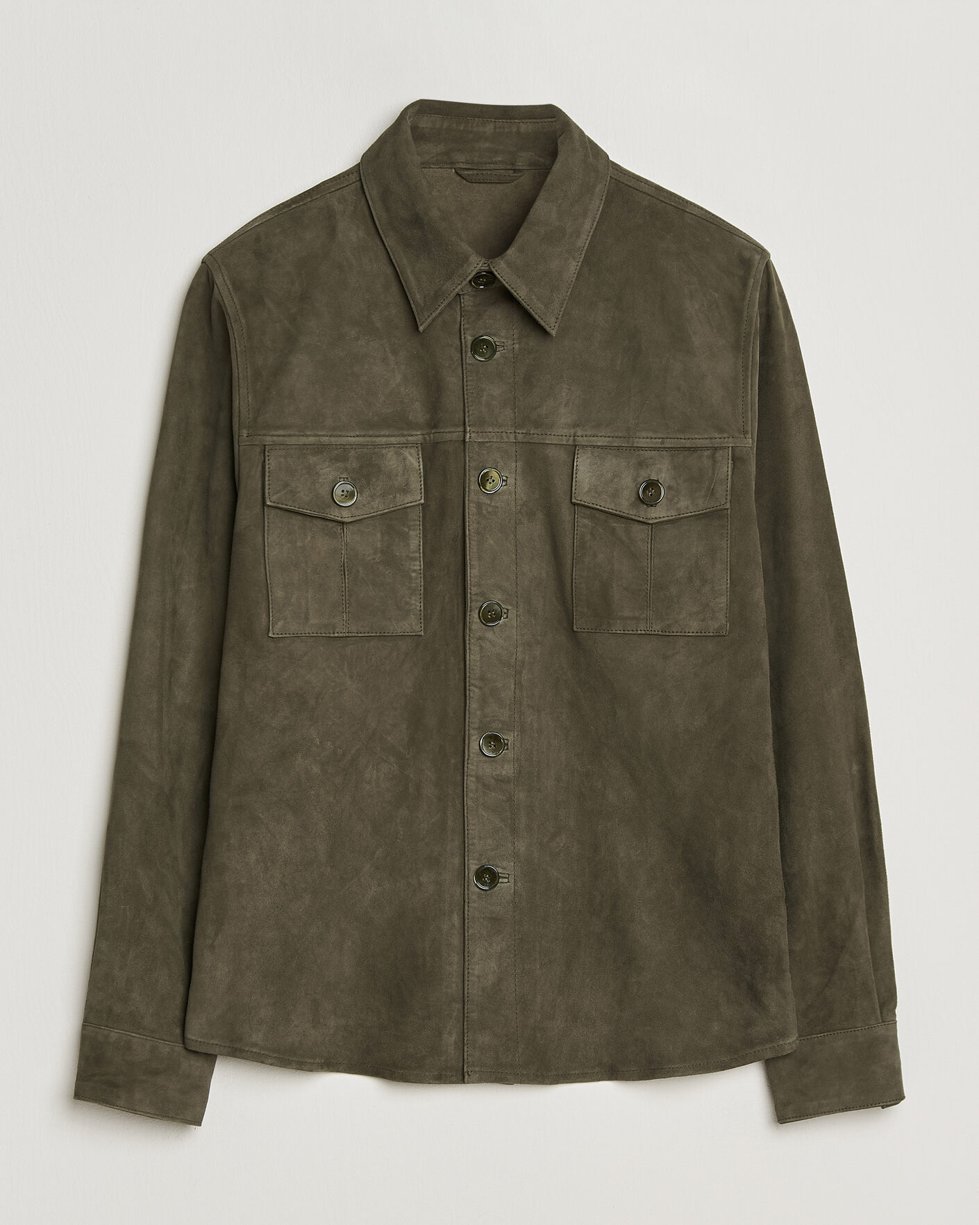 Hombres | Abrigos y chaquetas | Stenströms | Suede Pocket Overshirt Olive