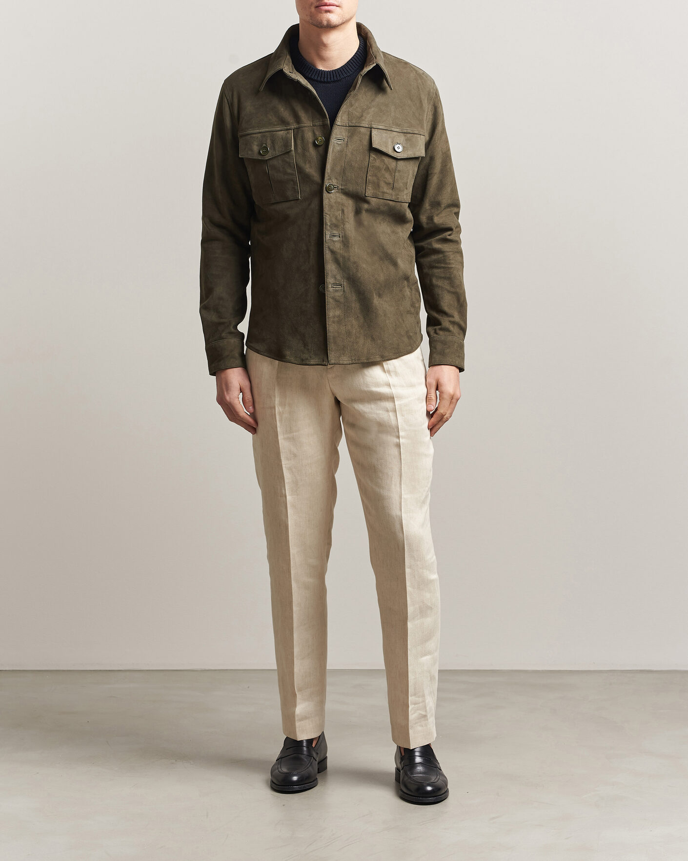 Hombres | Abrigos y chaquetas | Stenströms | Suede Pocket Overshirt Olive