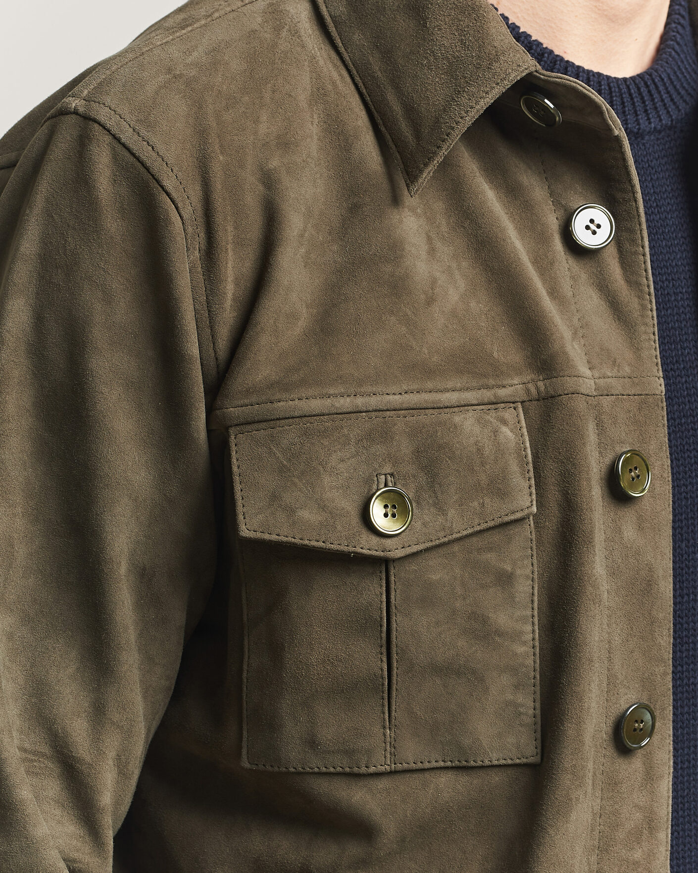 Hombres | Abrigos y chaquetas | Stenströms | Suede Pocket Overshirt Olive