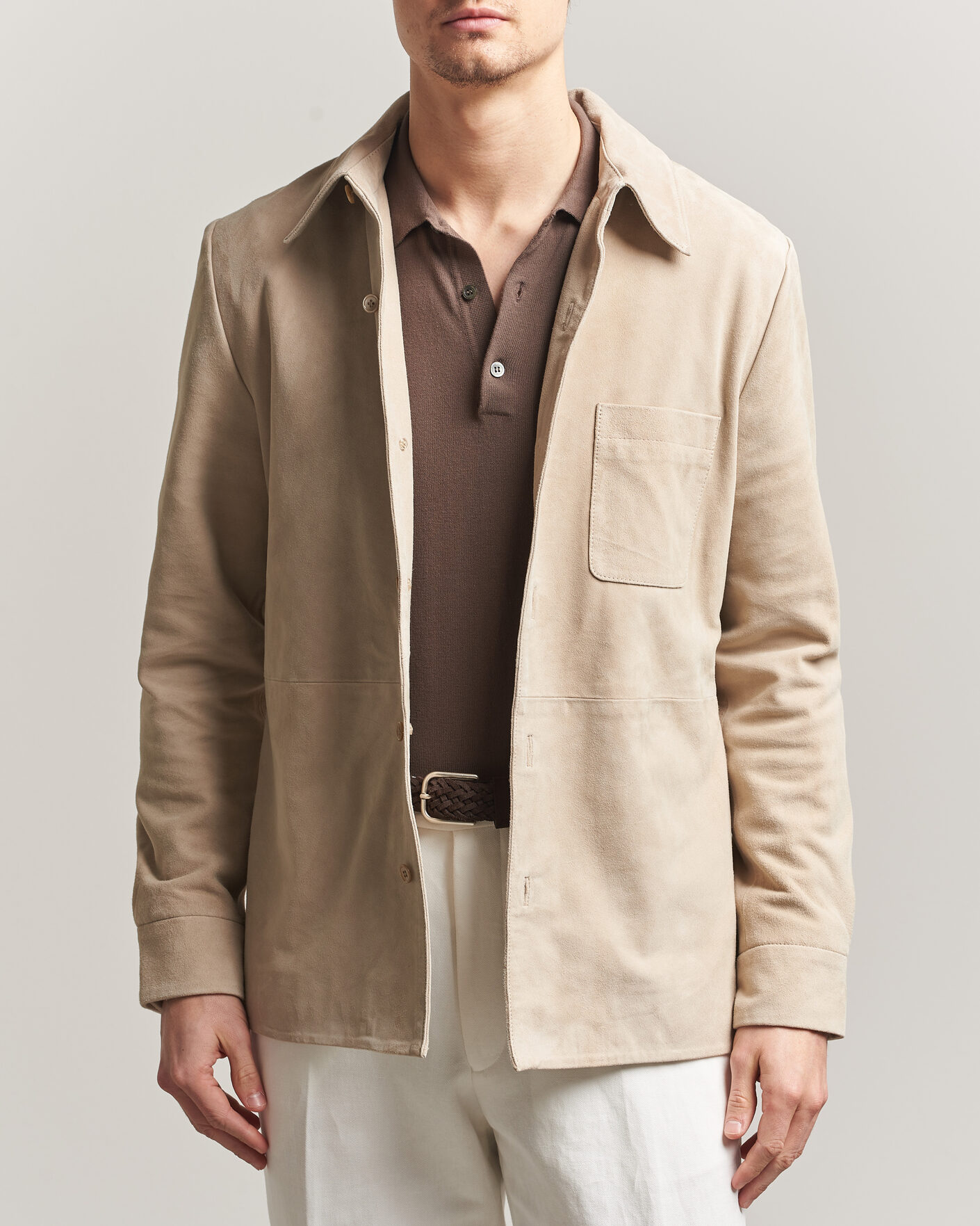 Hombres | Abrigos y chaquetas | Stenströms | Suede Overshirt Beige