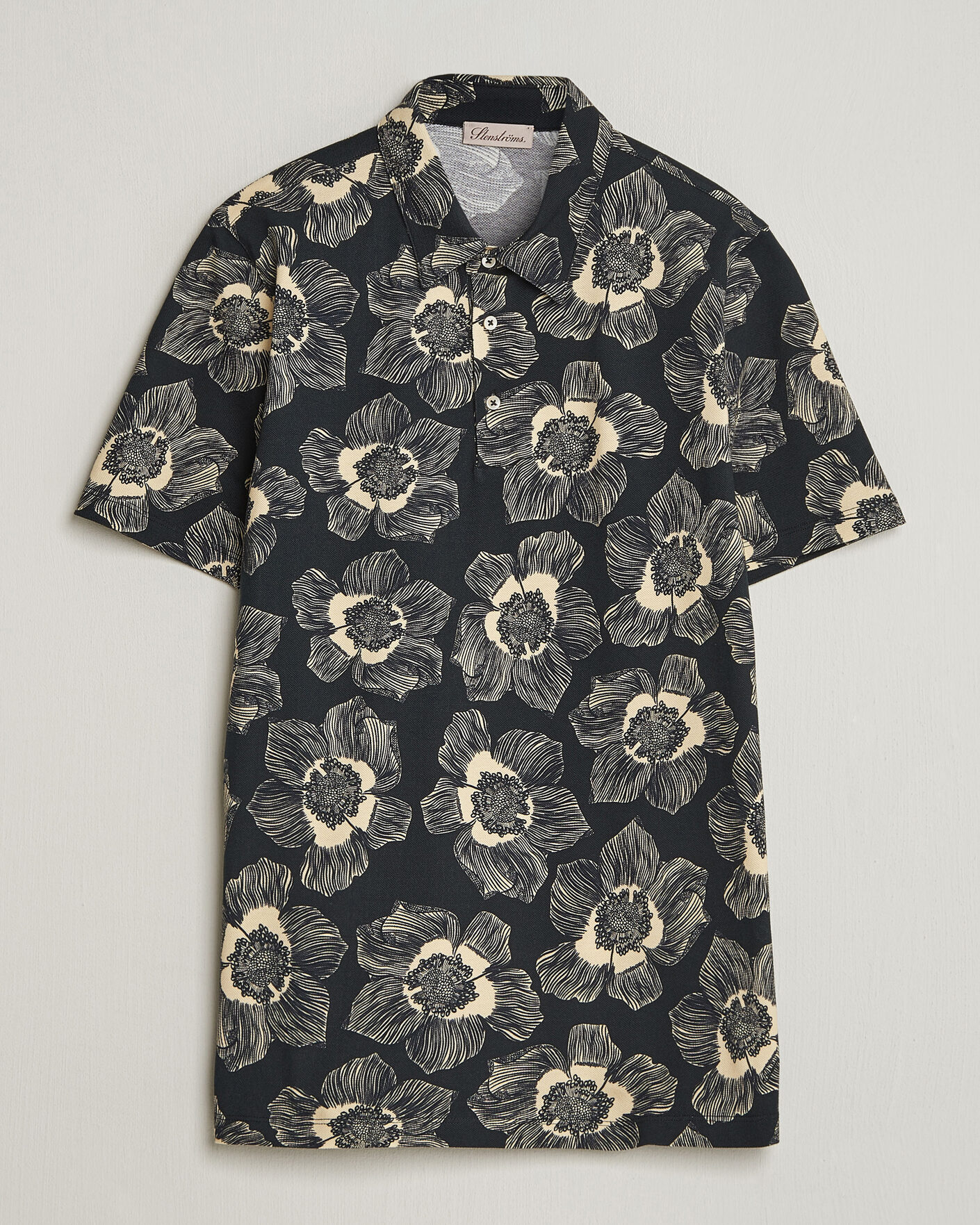 Hombres | Polos | Stenströms | Printed Cotton Polo Black