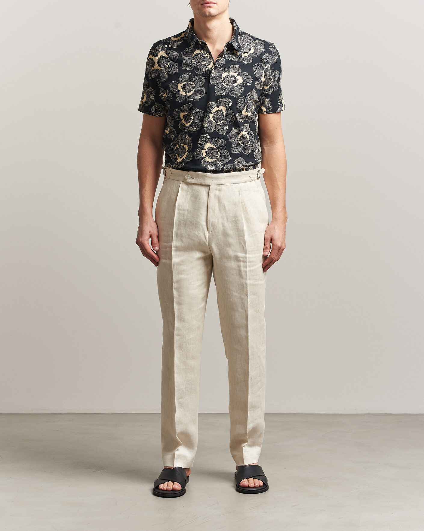 Hombres | Polos | Stenströms | Printed Cotton Polo Black