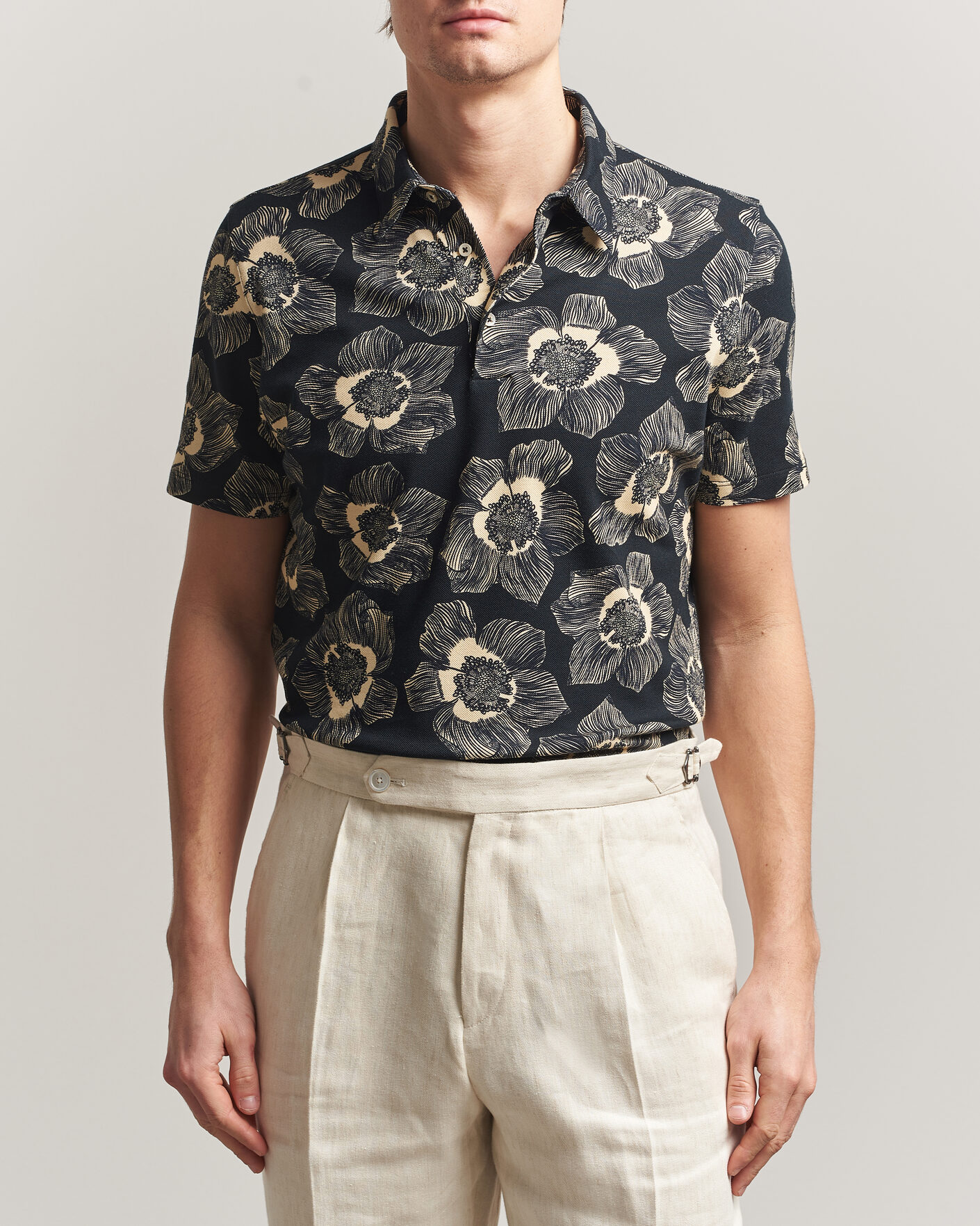 Hombres | Polos | Stenströms | Printed Cotton Polo Black