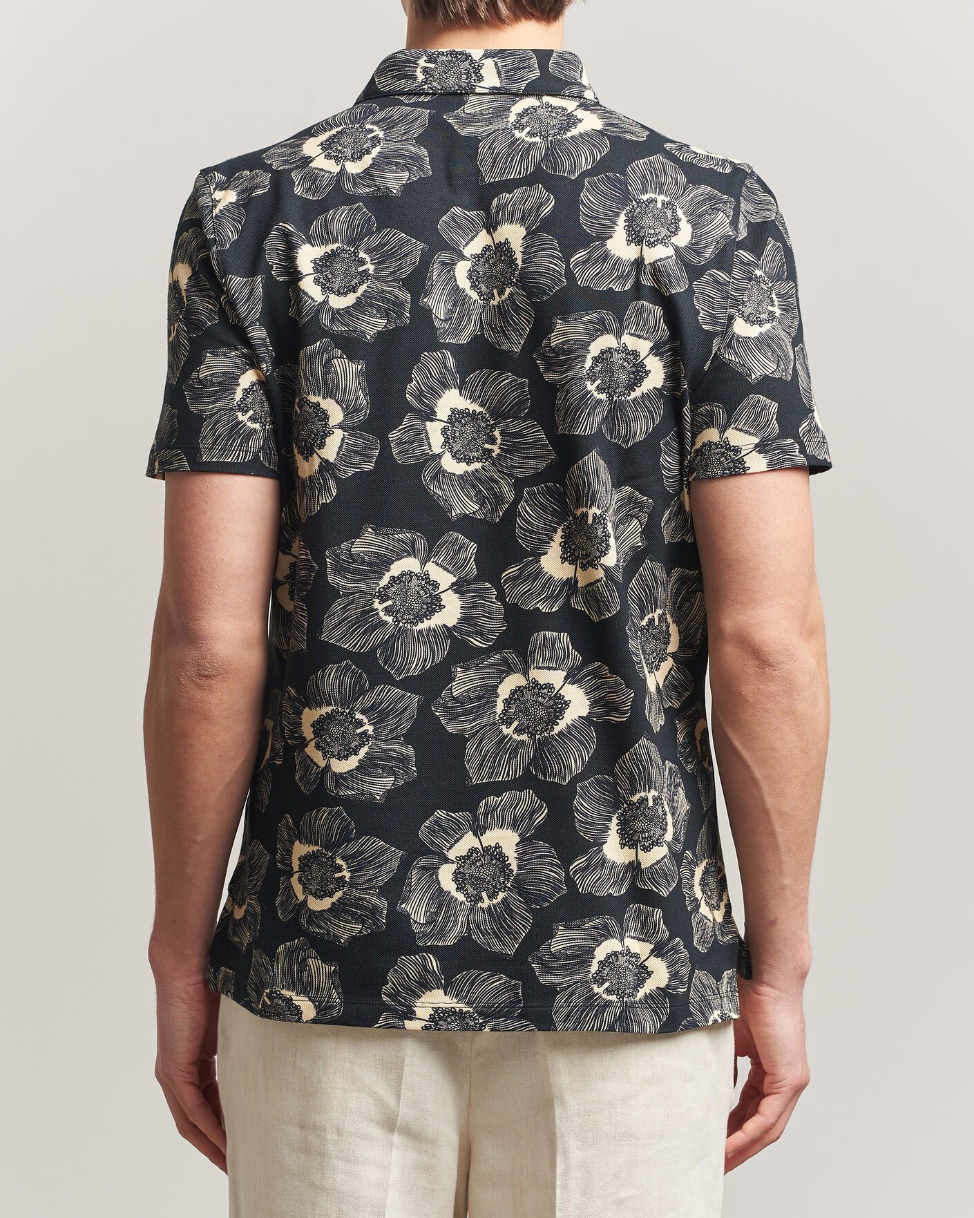 Hombres | Polos | Stenströms | Printed Cotton Polo Black
