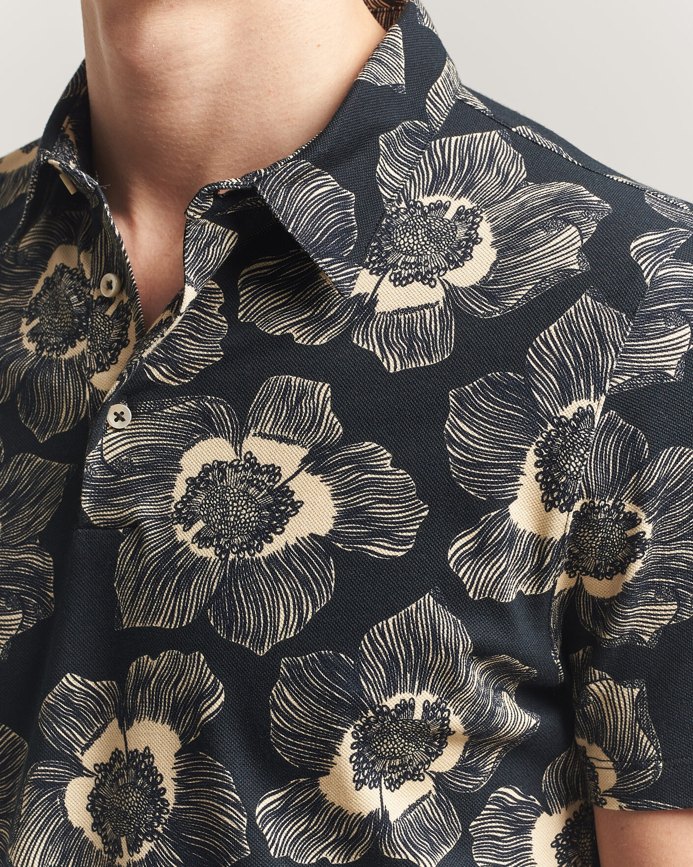Hombres | Polos | Stenströms | Printed Cotton Polo Black