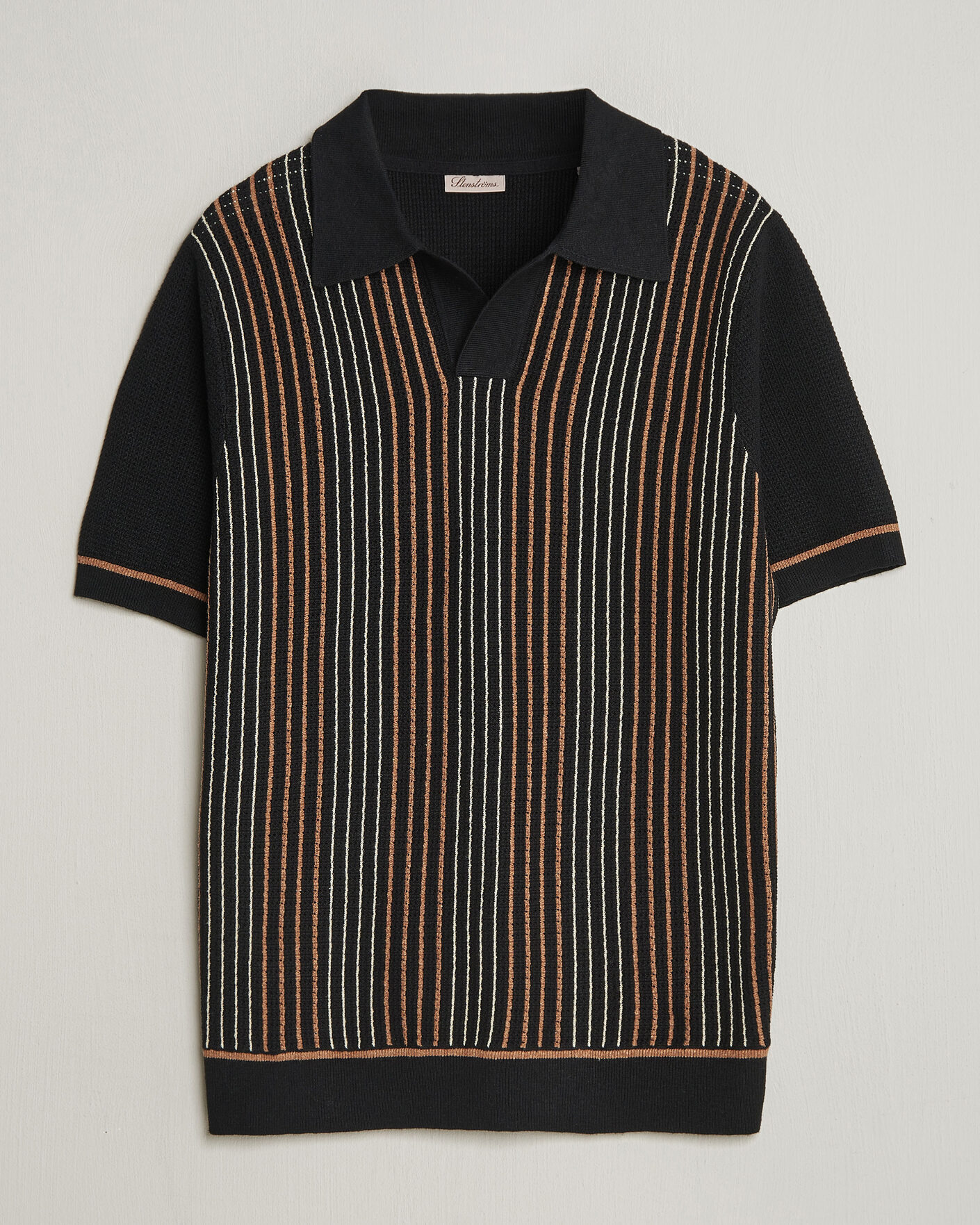 Hombres | Polos | Stenströms | Knitted Stripe Hemp/Cotton Polo Black