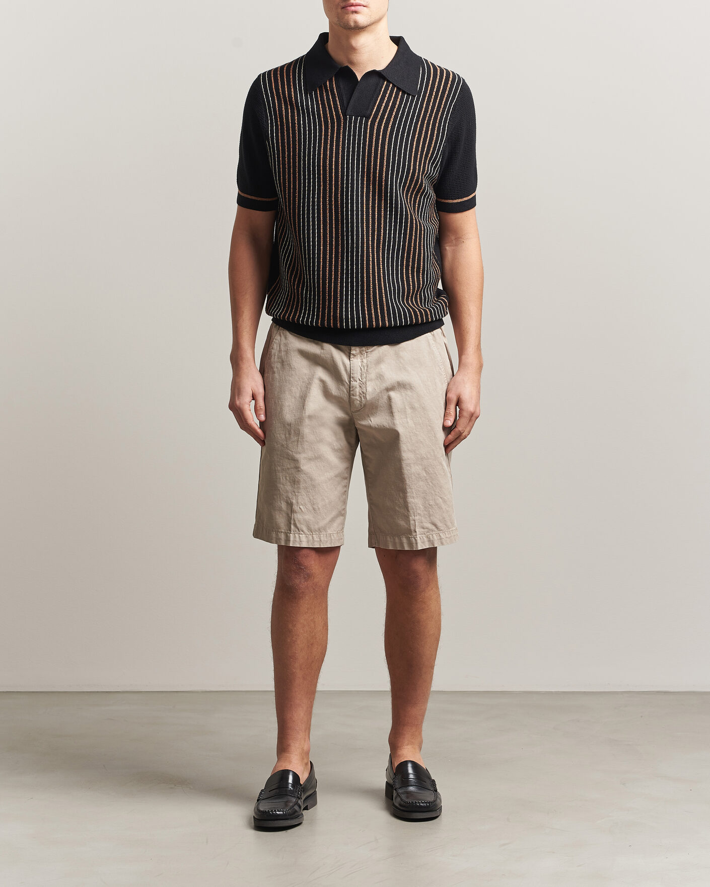 Hombres | Polos | Stenströms | Knitted Stripe Hemp/Cotton Polo Black