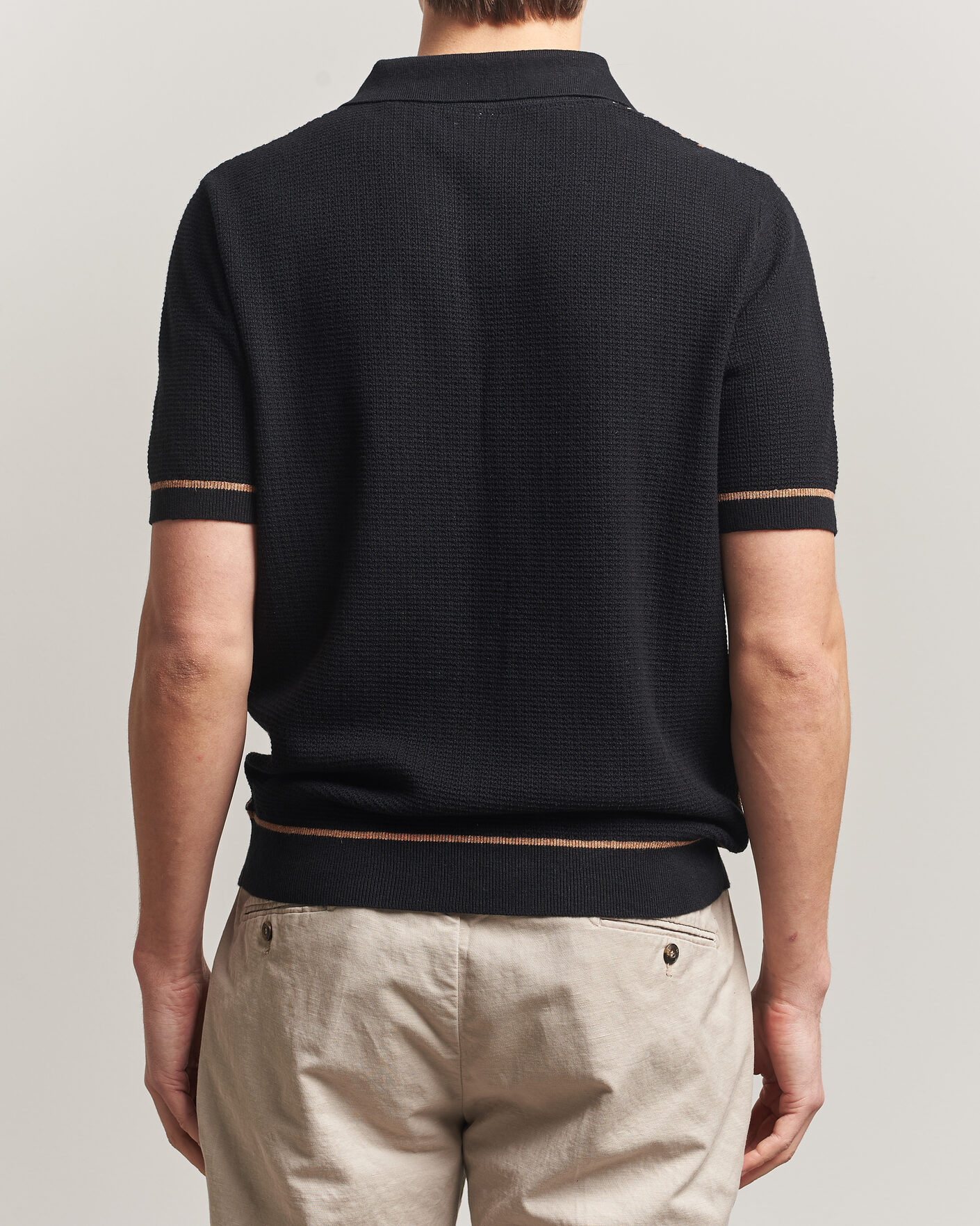 Hombres | Polos | Stenströms | Knitted Stripe Hemp/Cotton Polo Black